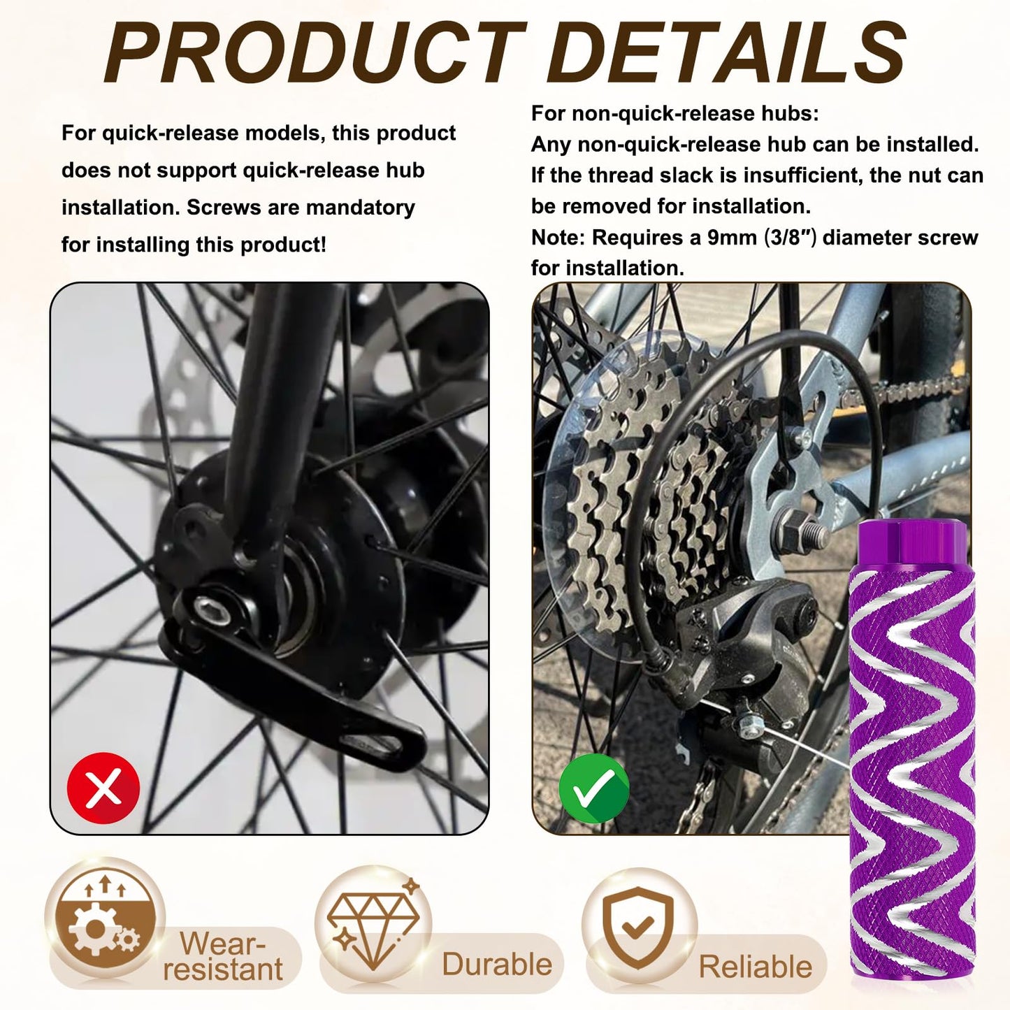 PATIKIL Bike Pegs Fit 3/8 Inch Axles, 2 Pack Aluminum Alloy Anti-Skid Lead Foot Small Bicycle Peg Back Seat Stands with Stripe for BMX Mountain Dirt Bike Cycling Rear, Purple