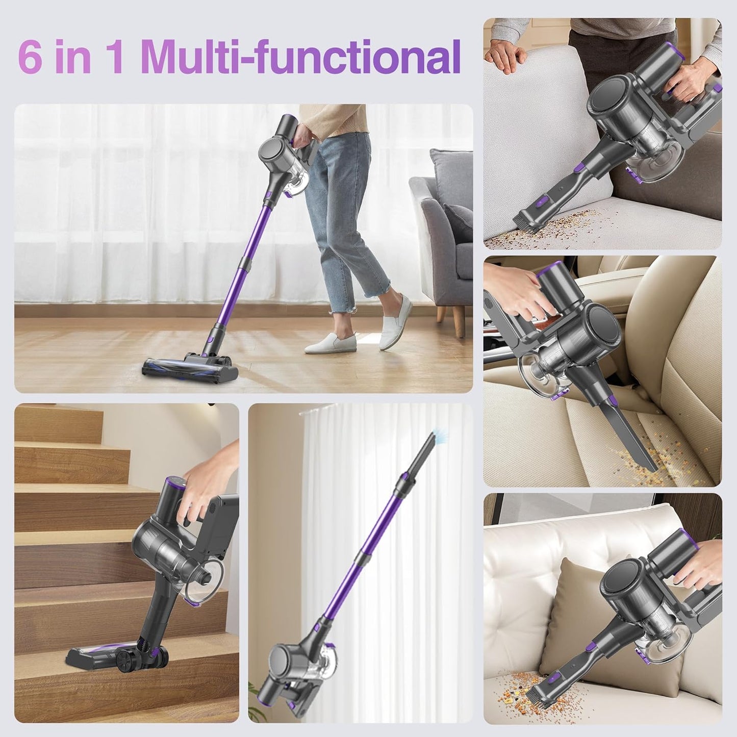 Zefiro Cordless Vacuum Cleaner - 450W Powerful Suction, 50Mins Runtime, 1.5L Dust Cup | Ideal for Pet Hair & Carpets