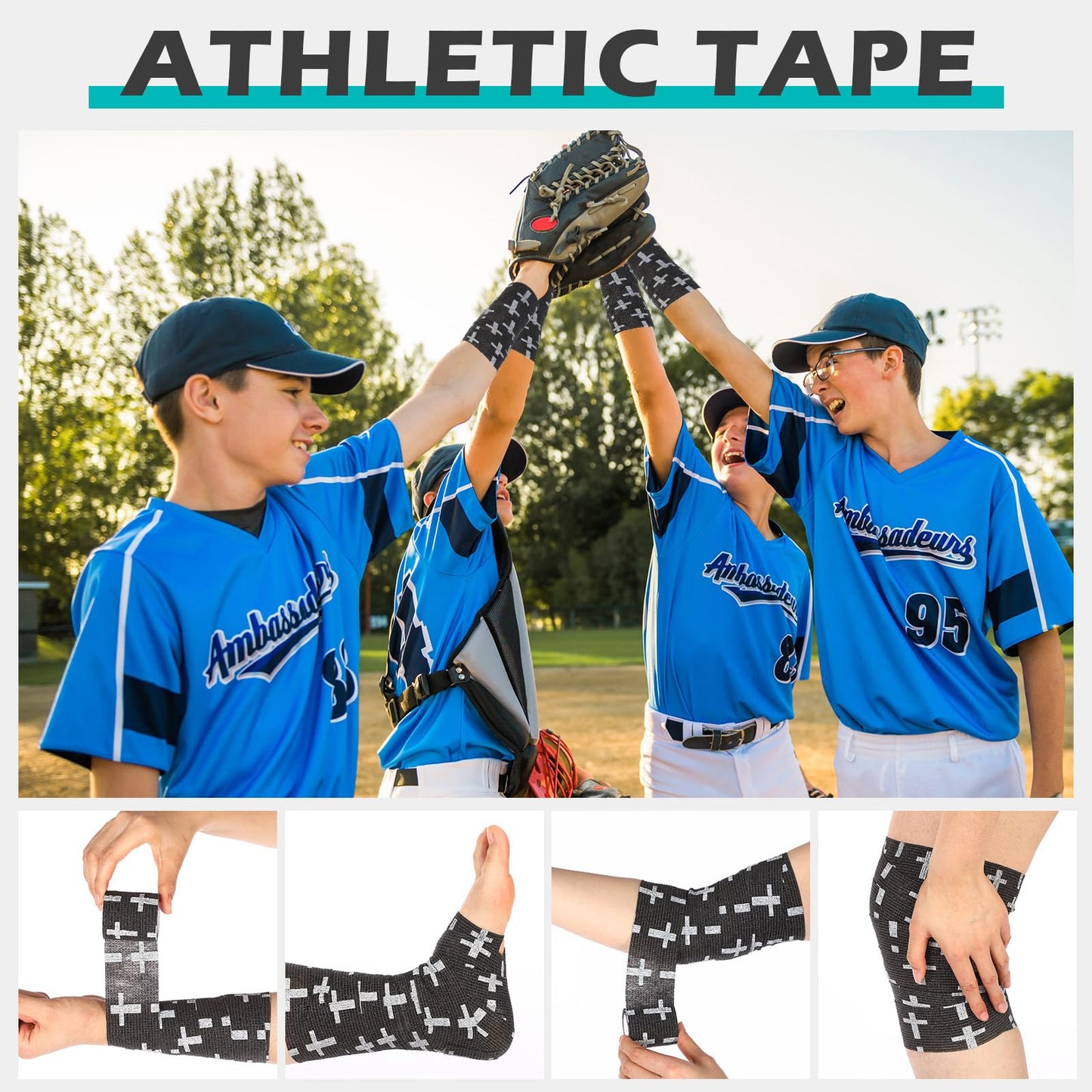 TrelaCo 2 Pcs Cross Tape Christian Athletic Tape 2IN X 15FT Elastic Wrist Wrap for Baseball Soccer Football Gymnastic Non Woven Jesus Self Adhesive Bandage Sport Bandage Wrap for Wrist, Feet (Black)