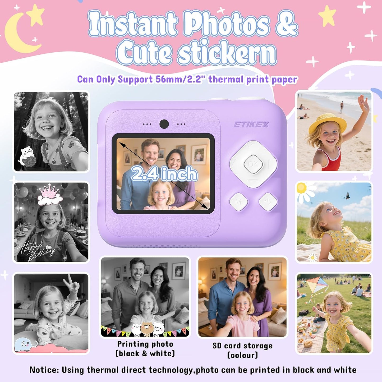 ETIKEZ 1080P 4 5 6 7 8 9 10 32GB 3 Kids Camera, Instant Digital Print Camera for Kids, Christmas Birthday Gifts
