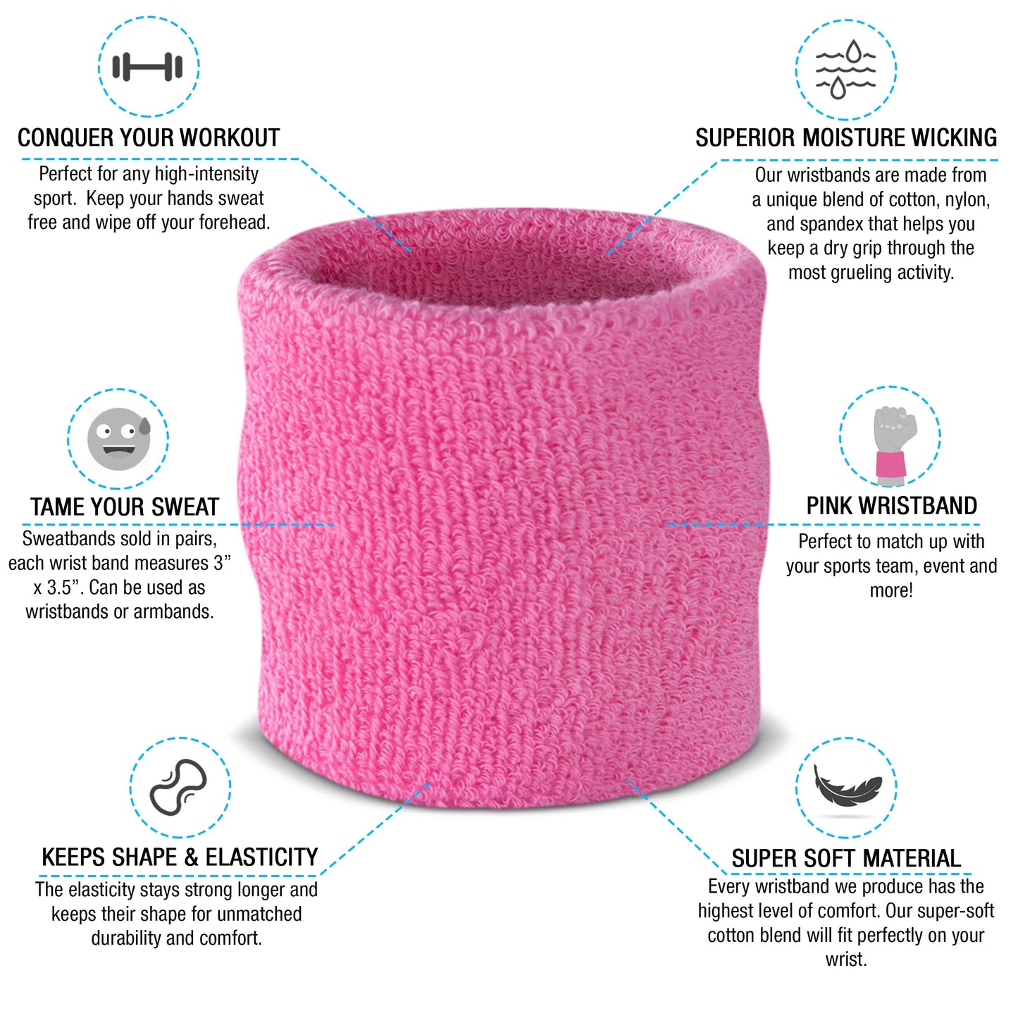 Suddora Sweatbands for Kids, Moisture Wicking 2 Wristbands and 1 Headband Set, Soft and Skin-Friendly Fabric, Moisture-Wicking Athletic Sweat Bands for Basketball, Baseball, Soccer, Pink