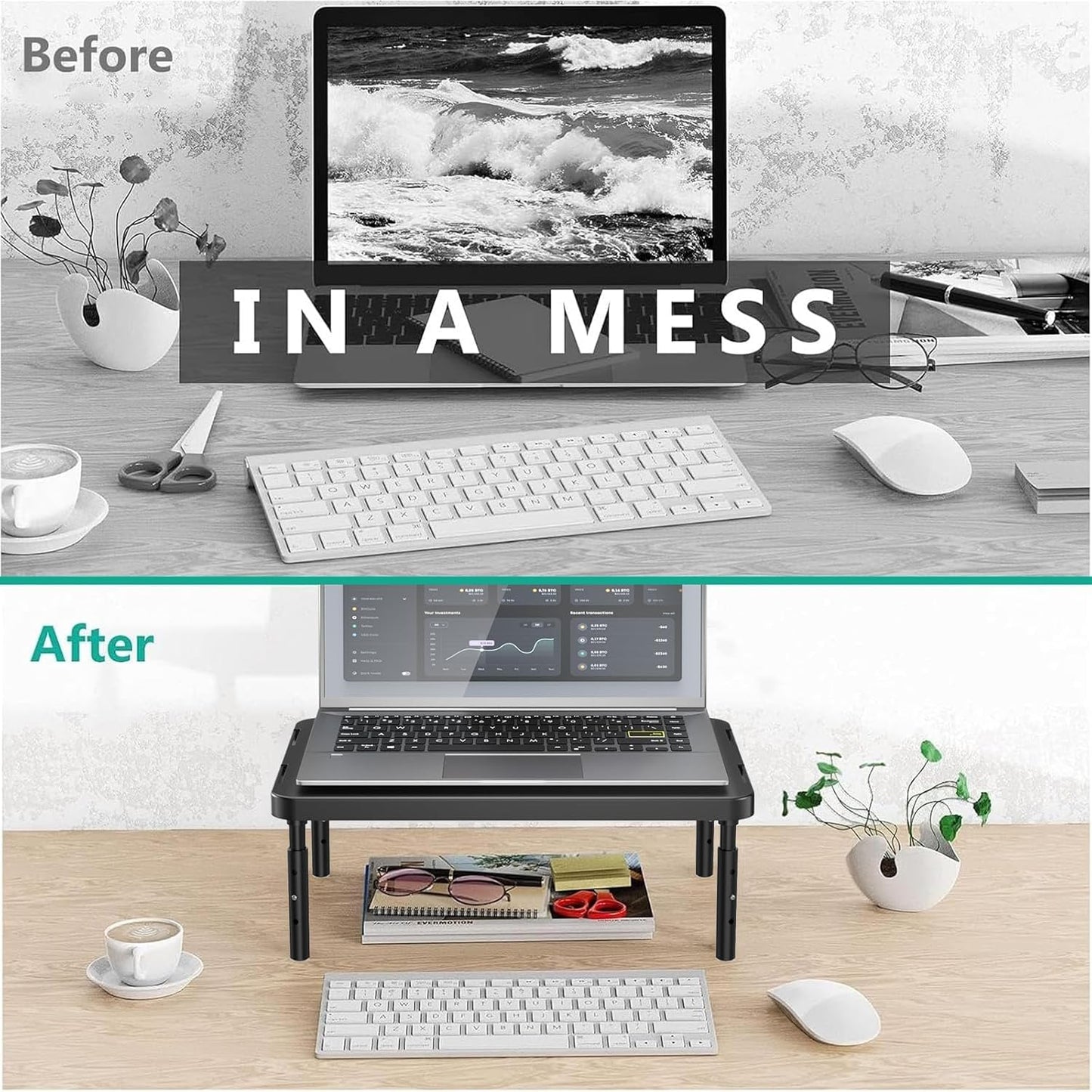 (PTT001-B), 1 Pack, WALI Computer Monitor Stand for Desk, Adjustable Laptop Riser, Desk Monitor Stand Underneath