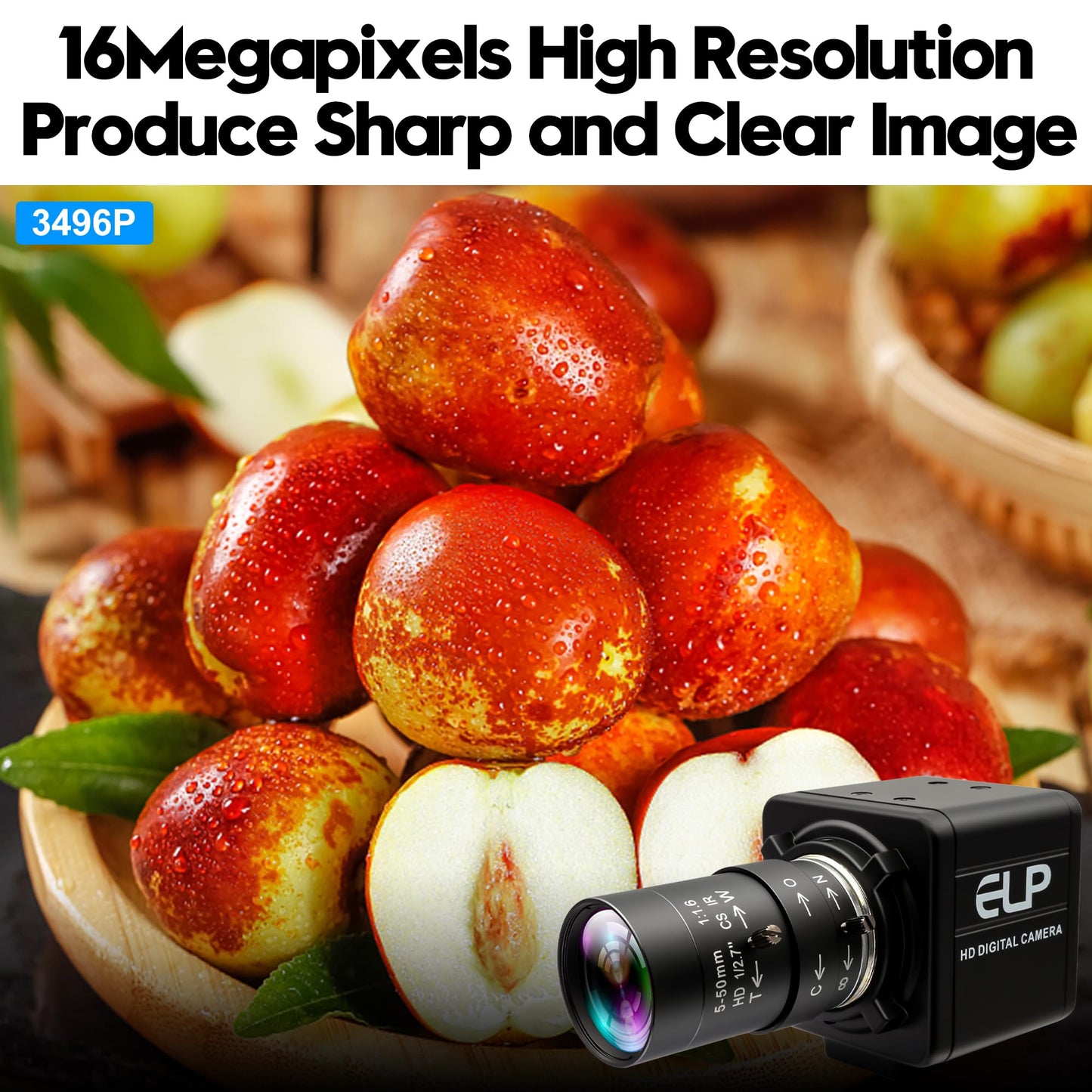 IFWATER USB Camera 16 Megapixes High Resolution 5K USB Webcam with CS Mount 5-50mm Manual Varifocus Lens Close UP OpenCV Camera Free Driver Plug and Play for Windows Linux Laptop Jetson Nano