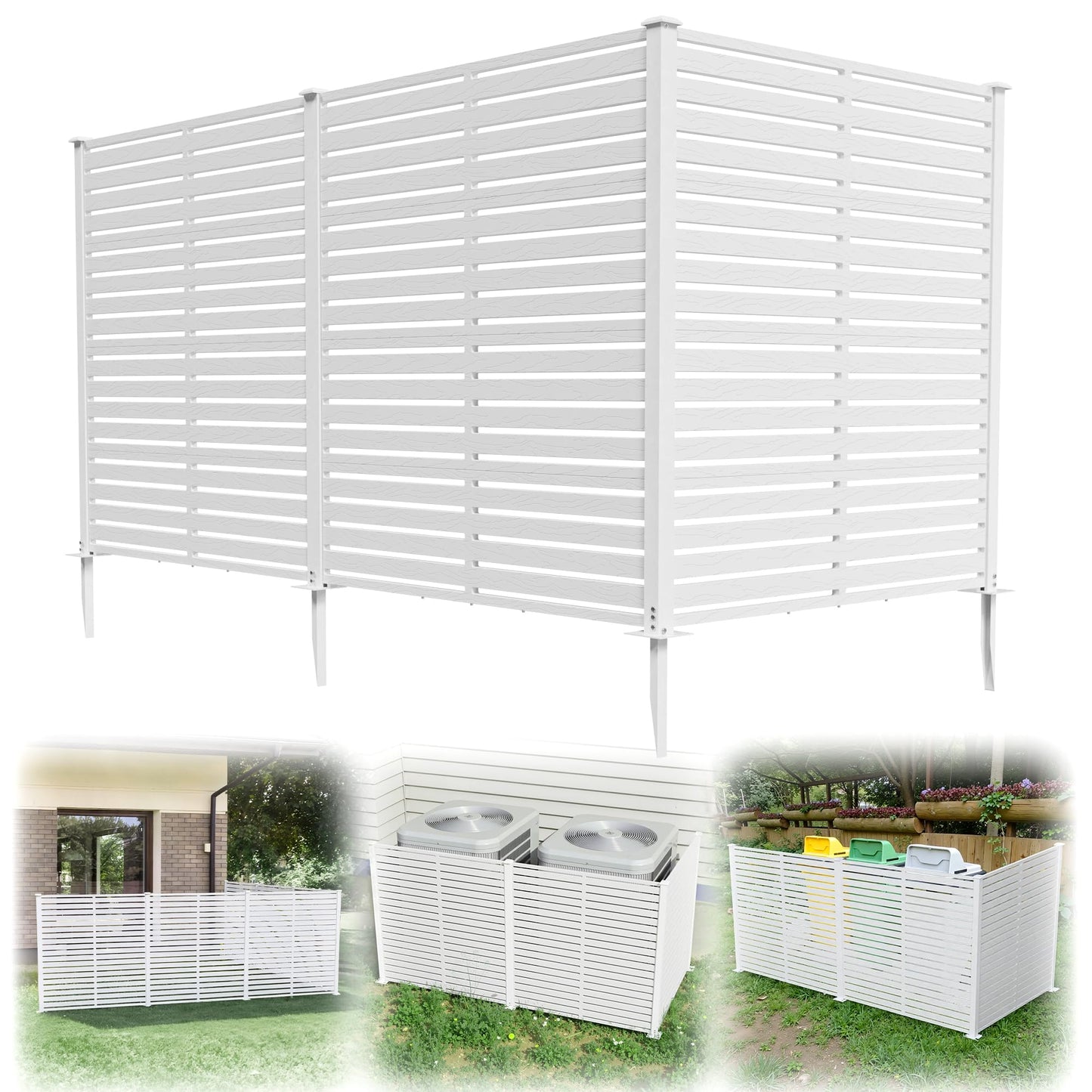 Trygoal 94" W x 48" H Air Conditioner Fence Panels, Outdoor Privacy Screens, Pool Equipment Enclosure, Trash Can Screens Fence Kit for Outside Backyard Patio, White