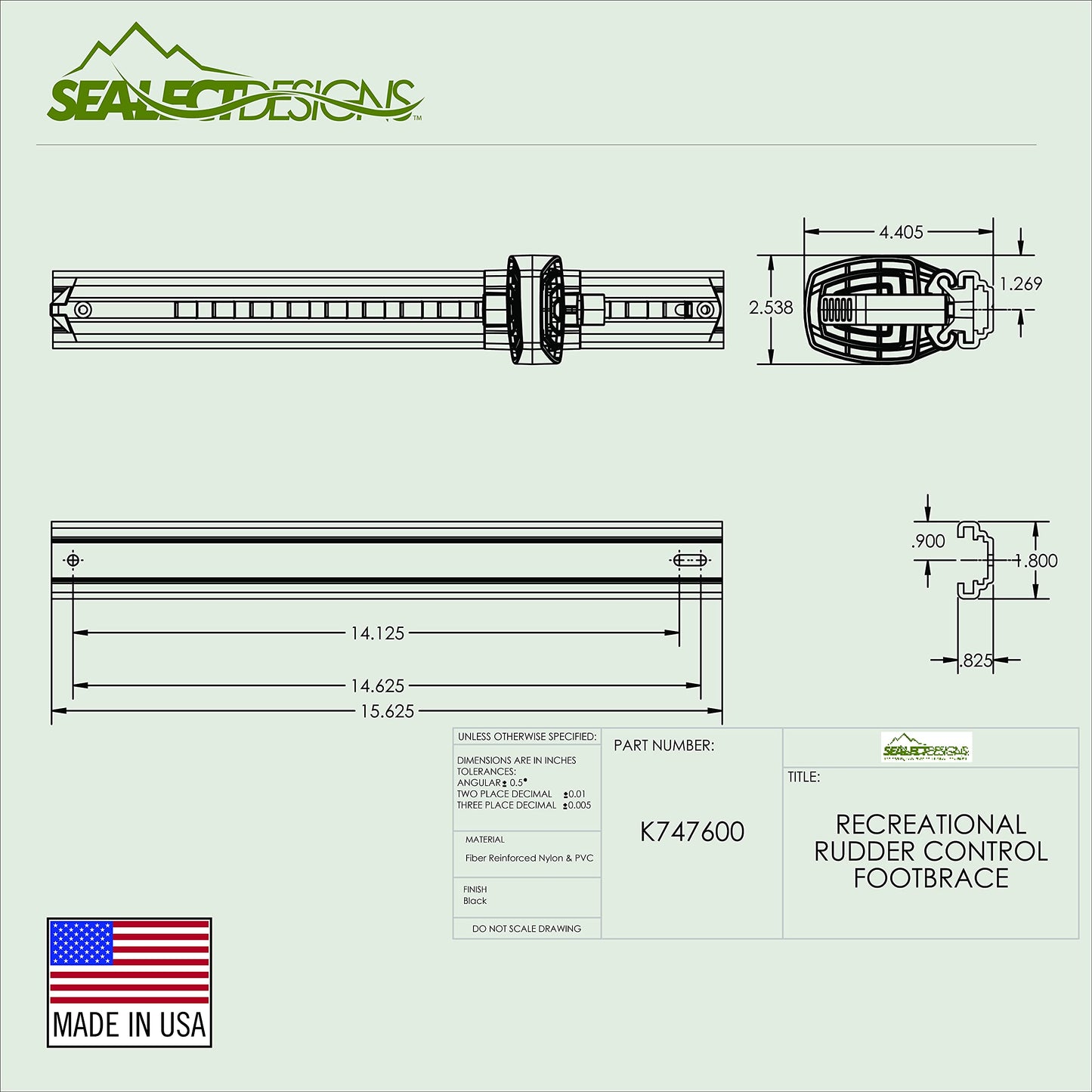 Sea-Lect Designs Kayak Recreational Footbrace w/Rudder Control