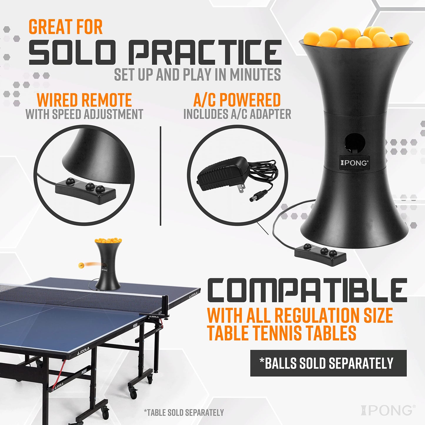 iPong Original Table Tennis Trainer Robot,Black, Orange