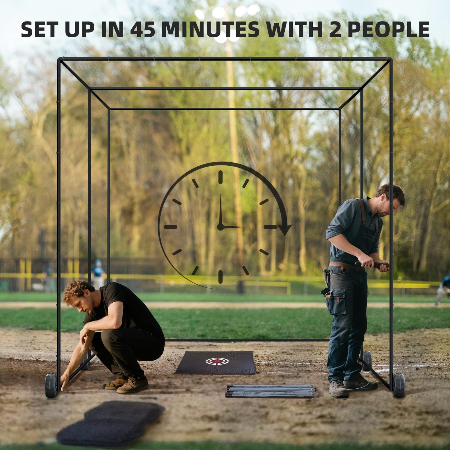 MR Mobile Baseball Batting Cage 24ft, Portable Heavy-Duty Baseball Hitting Cage w/Wheels, Wheel-Based Softball Batting Cage, Fully Enclosed Batting Cage Tunnel Complete Kit w/Frame and Netting