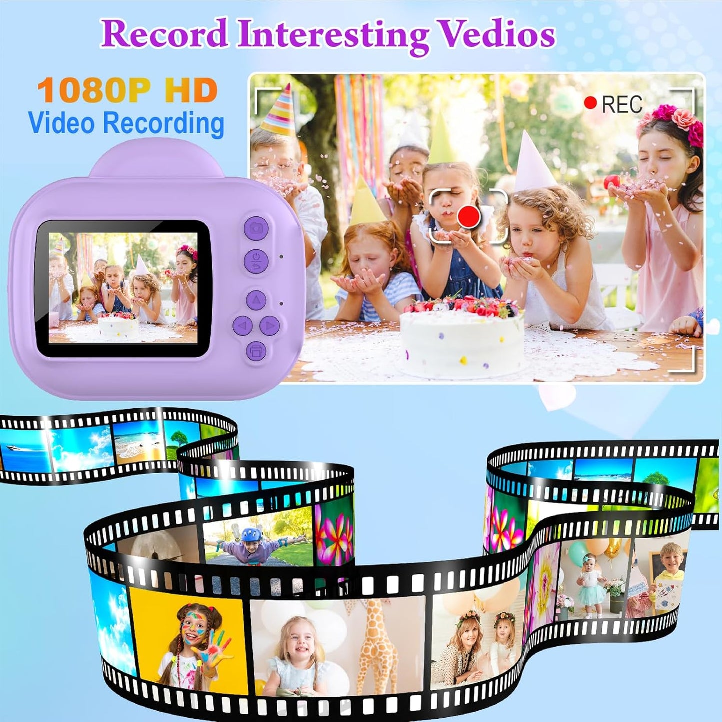 Trayoo 3 4 5 6 7 8 9 10 Kids Camera Instant Print, Kids Digital Camera Instant, Portable Kids Camera Christmas Birthday