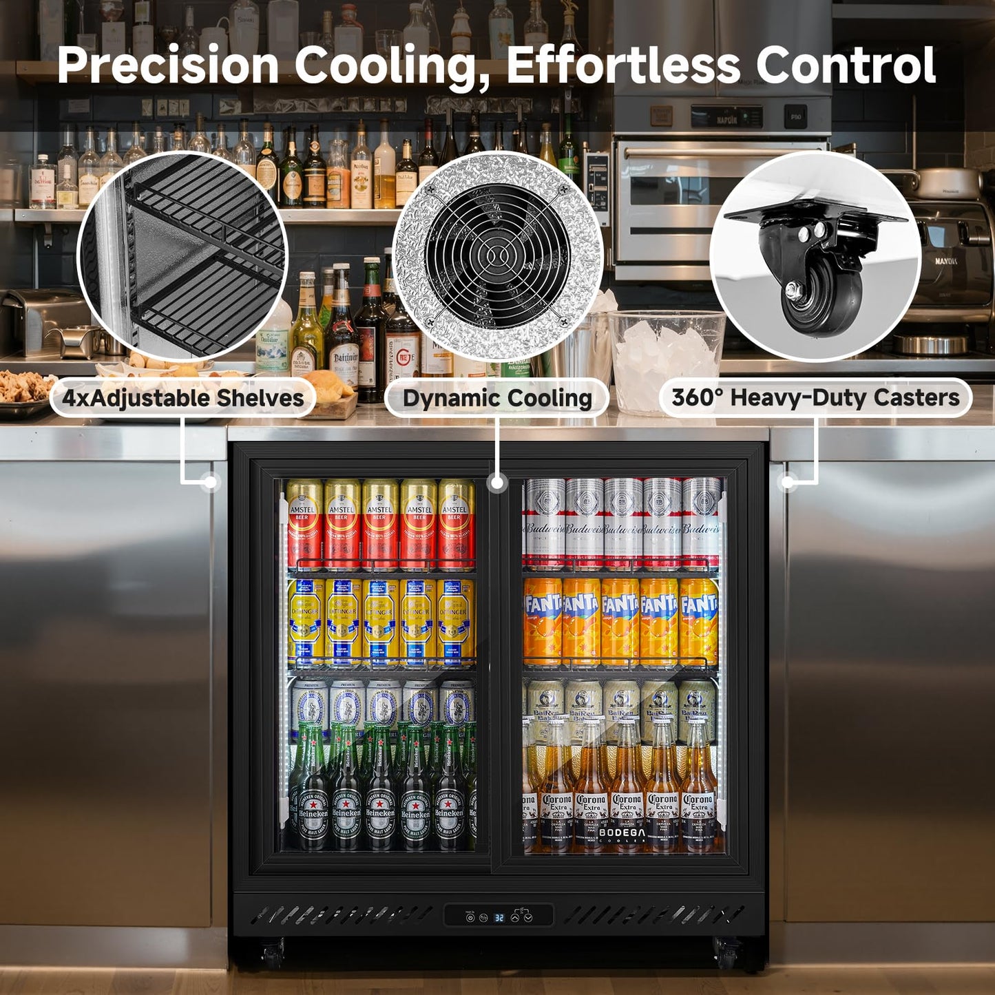 BODEGA BODEGACOOLER Back Bar Cooler,7.7 Cu.ft Commercial Beverage Refrigerator with 2 Sliding Glass Doors, Stainless Steel Top,Beverage Fridge Perfect for Beer,Wine,Soda,DOE Approved