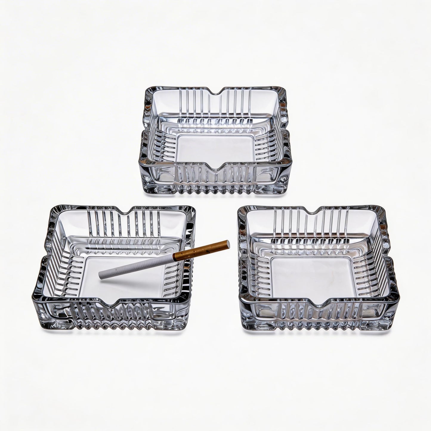 ZSHNYUKX 3 Pack 4 inch Square Glass Ashtray, Clear Thick Tempered Glass Cigarette Ash Tray, Easy Clean Heavy Duty Smoke Tray for Home Office Outdoor Party Decoration