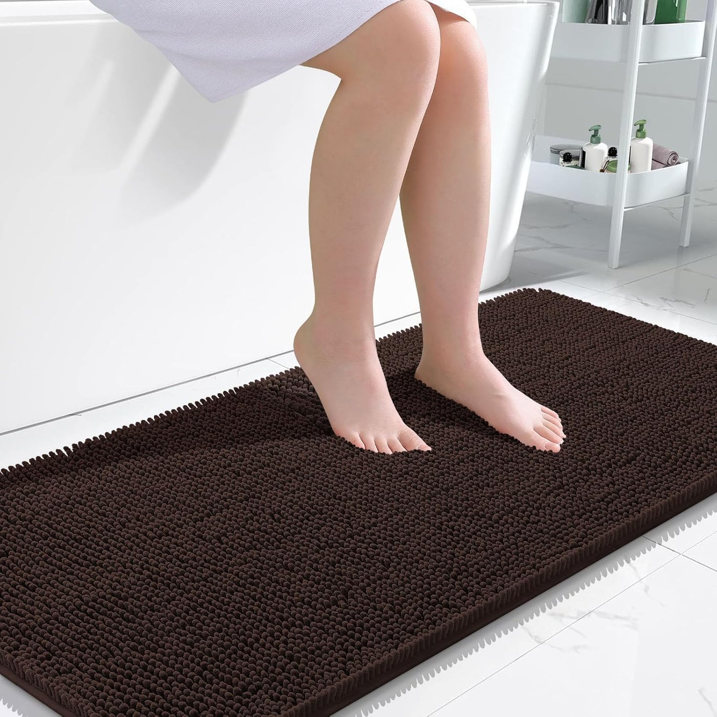 OLANLY Bathroom Rugs - Extra Soft Chenille Bath Mats | 47x24, Quick Dry, Machine Washable, Brown