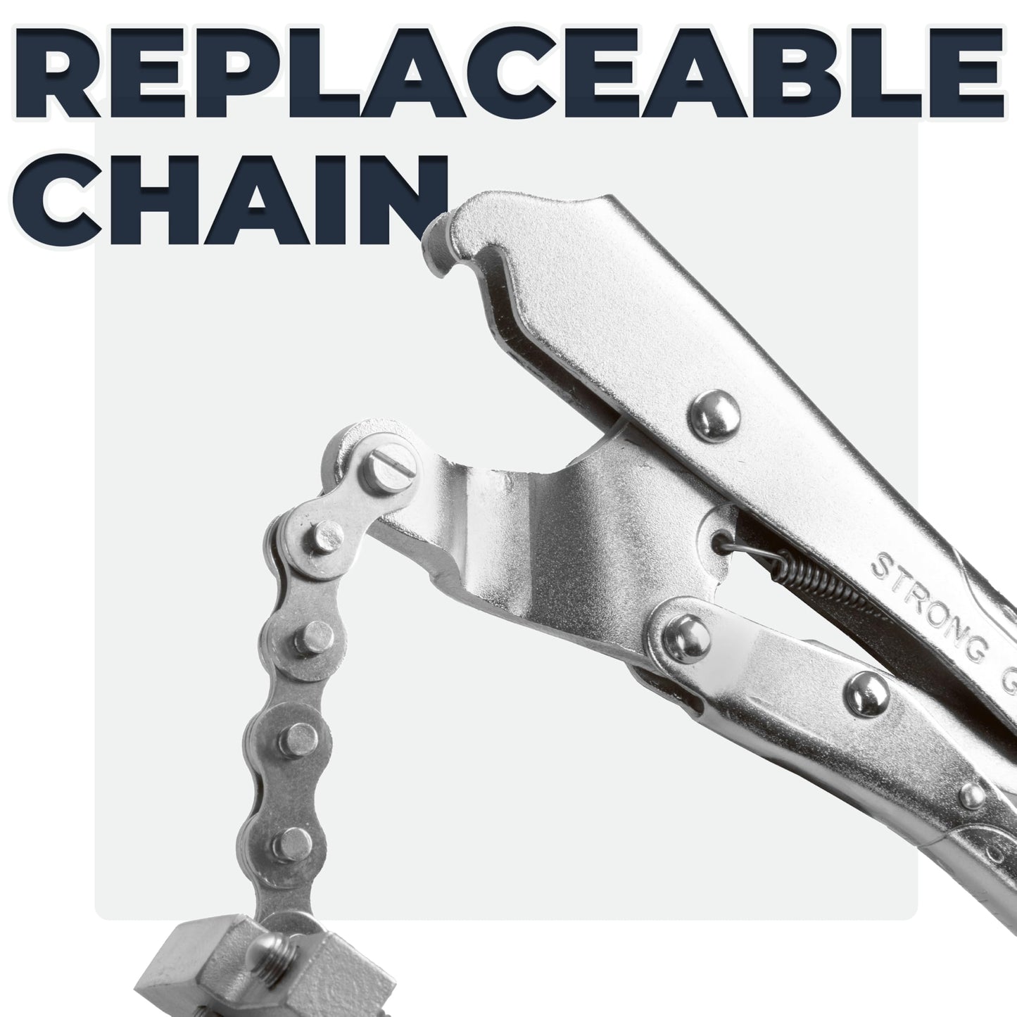 Strong Hand Tools, The Python, Pipe Alignment Chain Pliers, Adjustable Stainless-Steel Contacts, Replaceable Nickel Plated 48" Chain, 14" Max Diameter, PCA2048