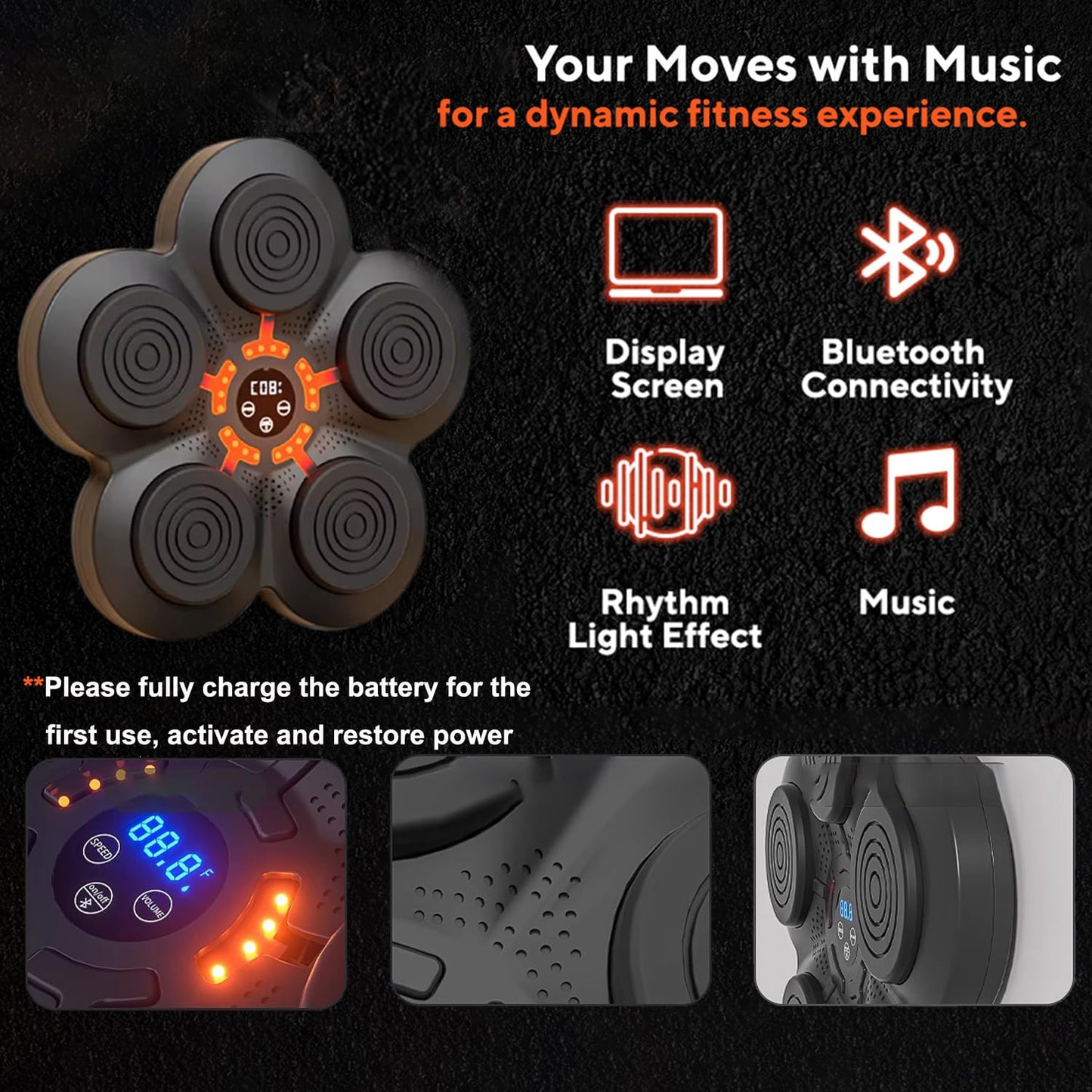 Music Boxing Machine with Boxing Gloves, Smart Boxing Training Machine for Adults, Wall Target Punching Workout for Kids, Reflex Training Suitable for Home Office Gym, Fun Fitness Equipment, Black