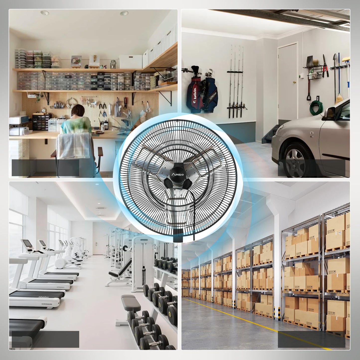 Amico 24 Inch Industrial Wall Mount Fan with Remote Control, DC Motor, 8 Speeds, 8690 CFM High Velocity, Oscillating Shop Fan with Timer for Gym, Patio,Garage, Outdoor