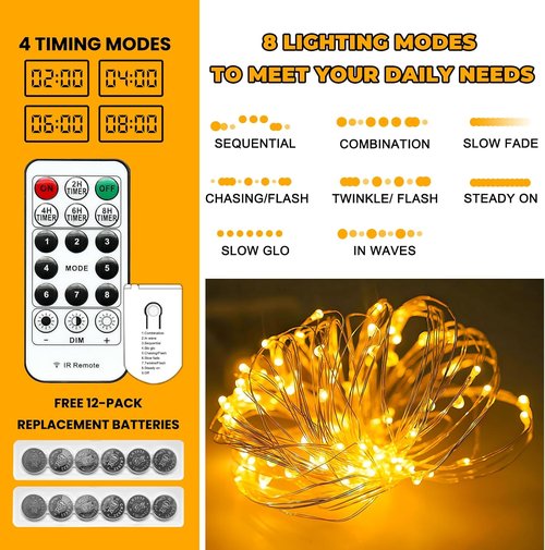 HXWEIYE Fairy Lights - 6 Pack Battery Operated with Remote & Timer | 7ft 20LED Warm White Mini Starry Lights for Indoor/Outdoor Decor