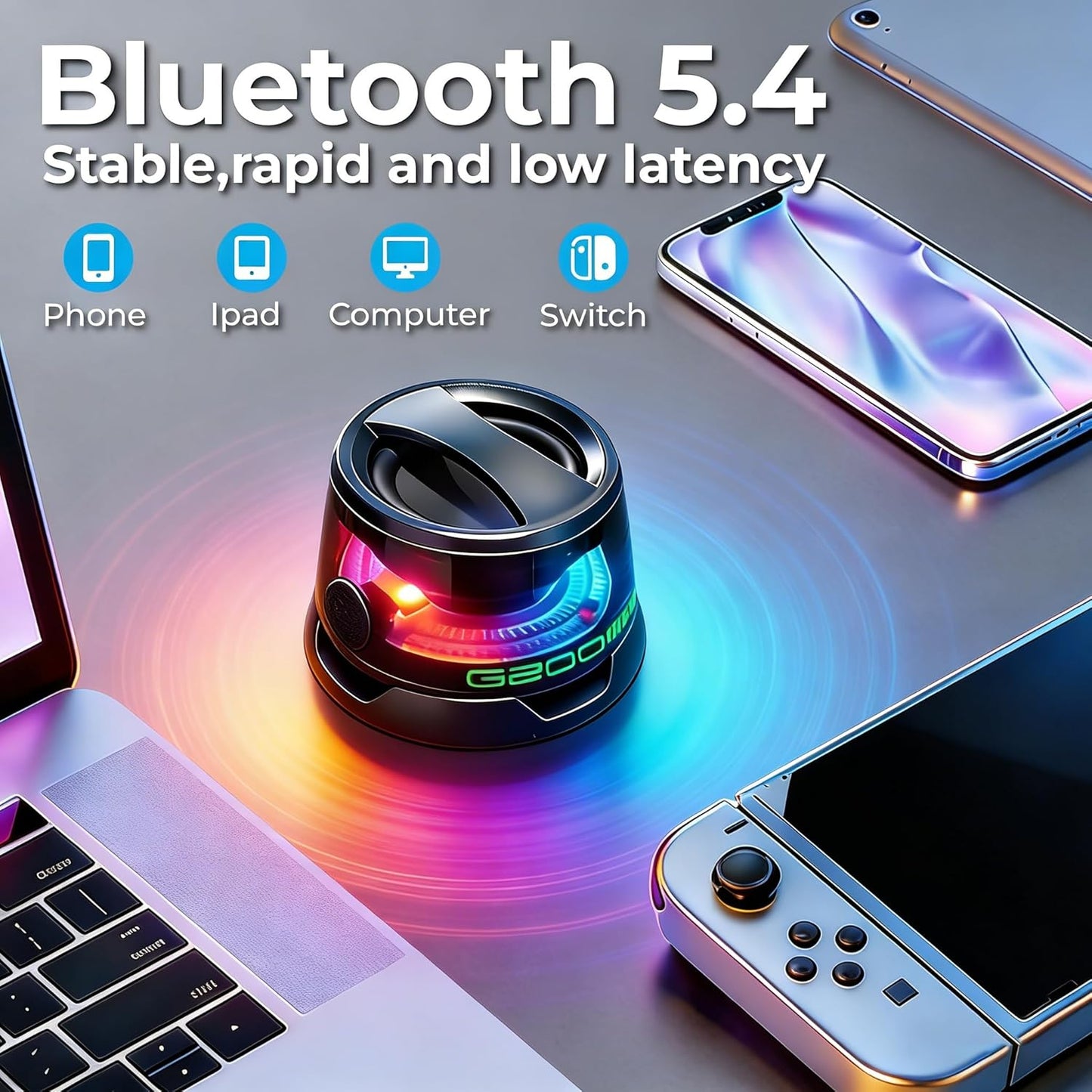 LENOLL Set Magnetic Mini Bluetooth Speaker with RGB Lights, Portable Wireless Stereo Speaker with Phone Holder, Small