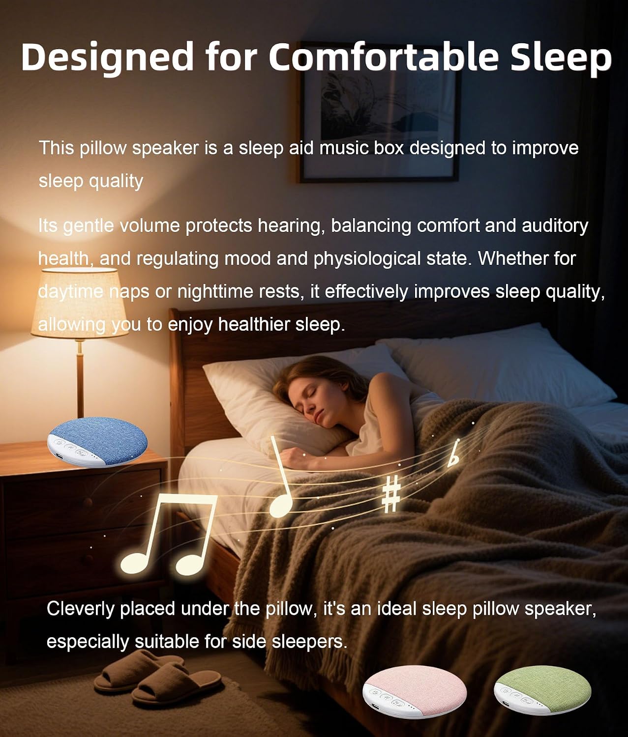 DRUOYIM 2026 SleepersPink,Set New Sleep Pillow Speaker Timer Wireless Sleep Aid with Stereo Portable BT Under Pillow