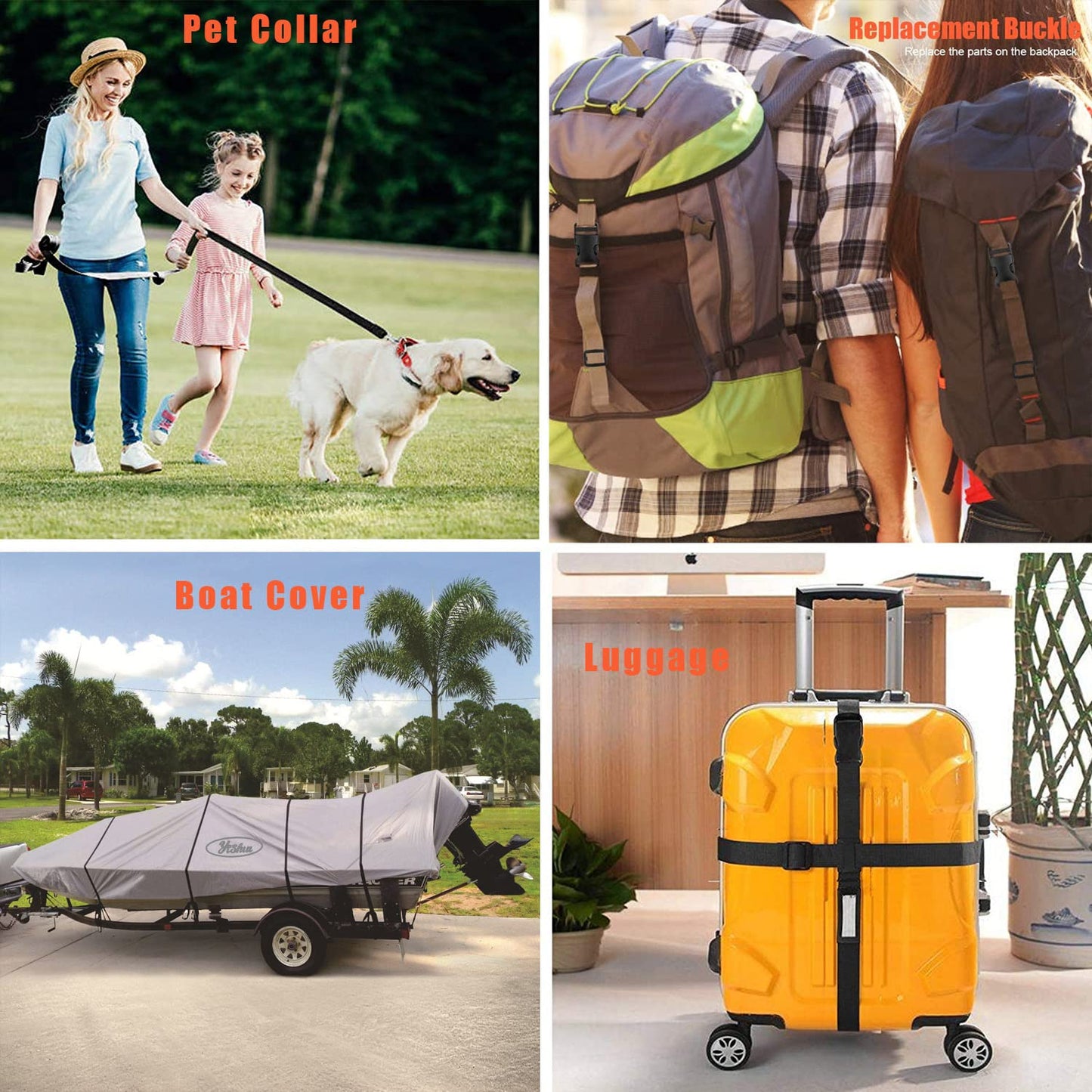 Buckle 1" Wide Inside, Quick Side Release Buckle for 1 inch/25mm Webbing Straps, Heavy Duty Plastic Buckles Dual Adjustable No Sewing Clips for Boat Cover Luggage Strap Pet Collar Backpack Replacement