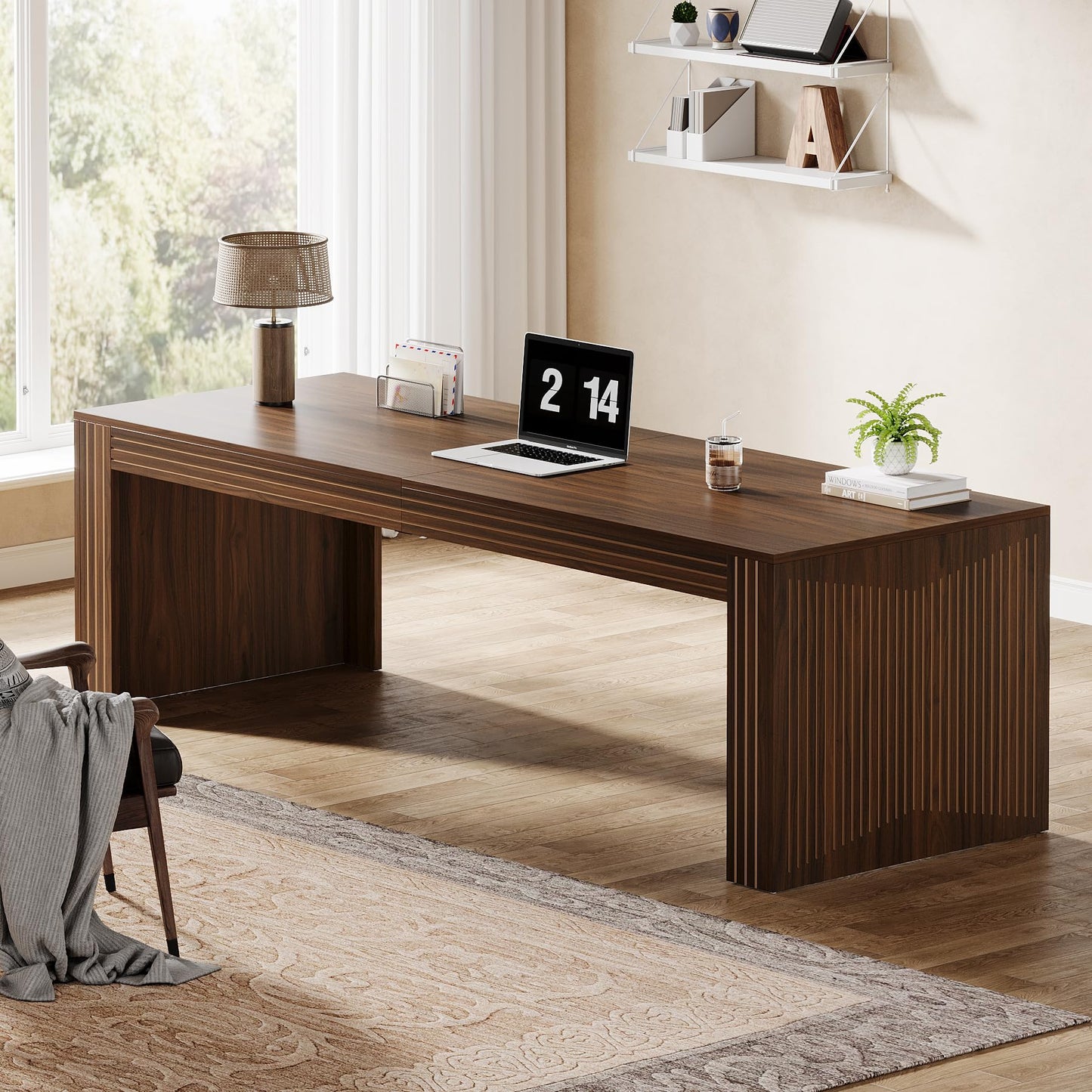 Tribesigns 79-Inch Extra Long Desk, Two Person Double Desk for Home Office, Wooden Long Computer Desk Writing Table for Office, Dark Brown