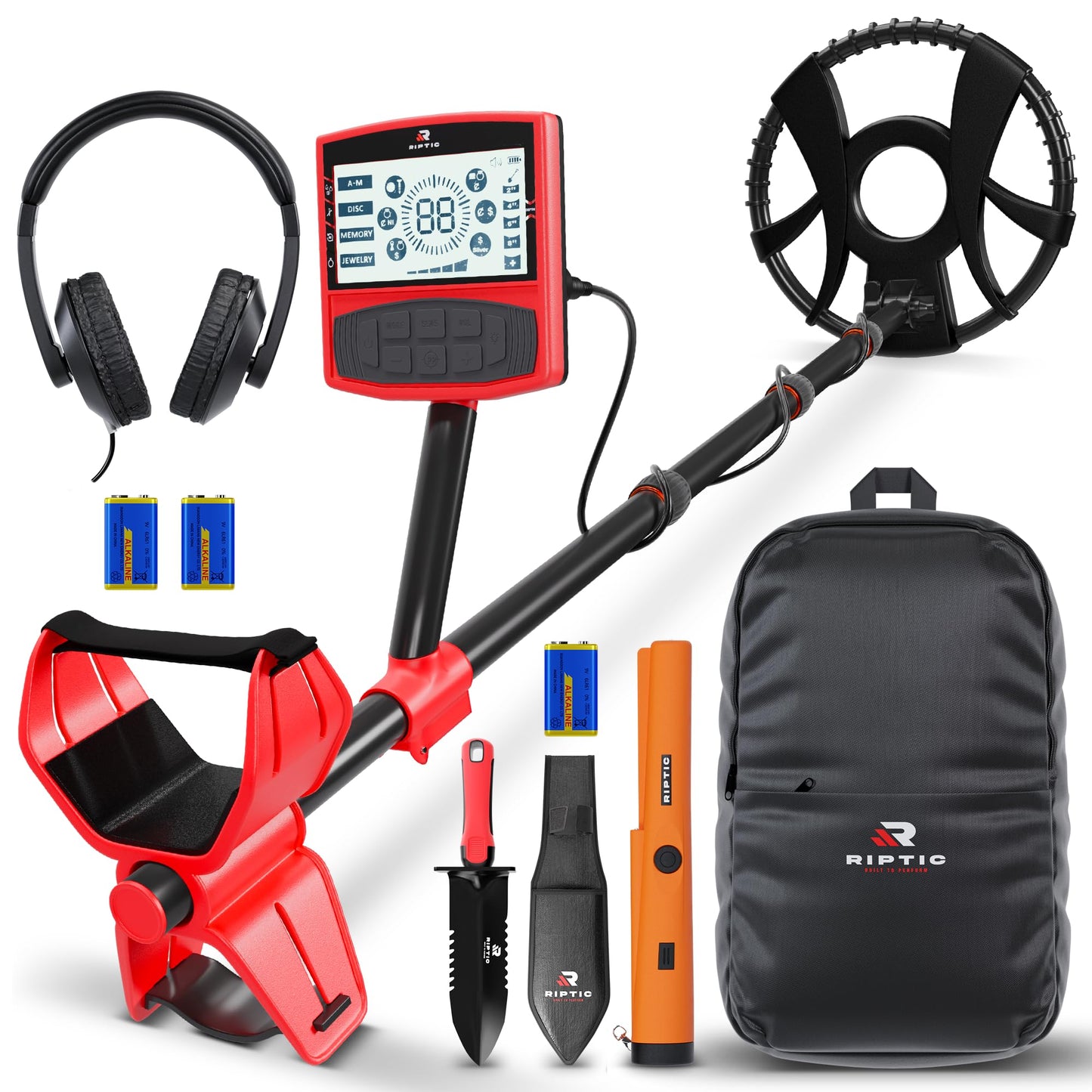 RipTic Metal Detector for Adults with Pin Pointer - Waterproof Metal Detector, Pinpointer with 5 Modes, Headphones, Bag, Dagger,Adults Professional, Beach, ip68 Coil,Gold Detector
