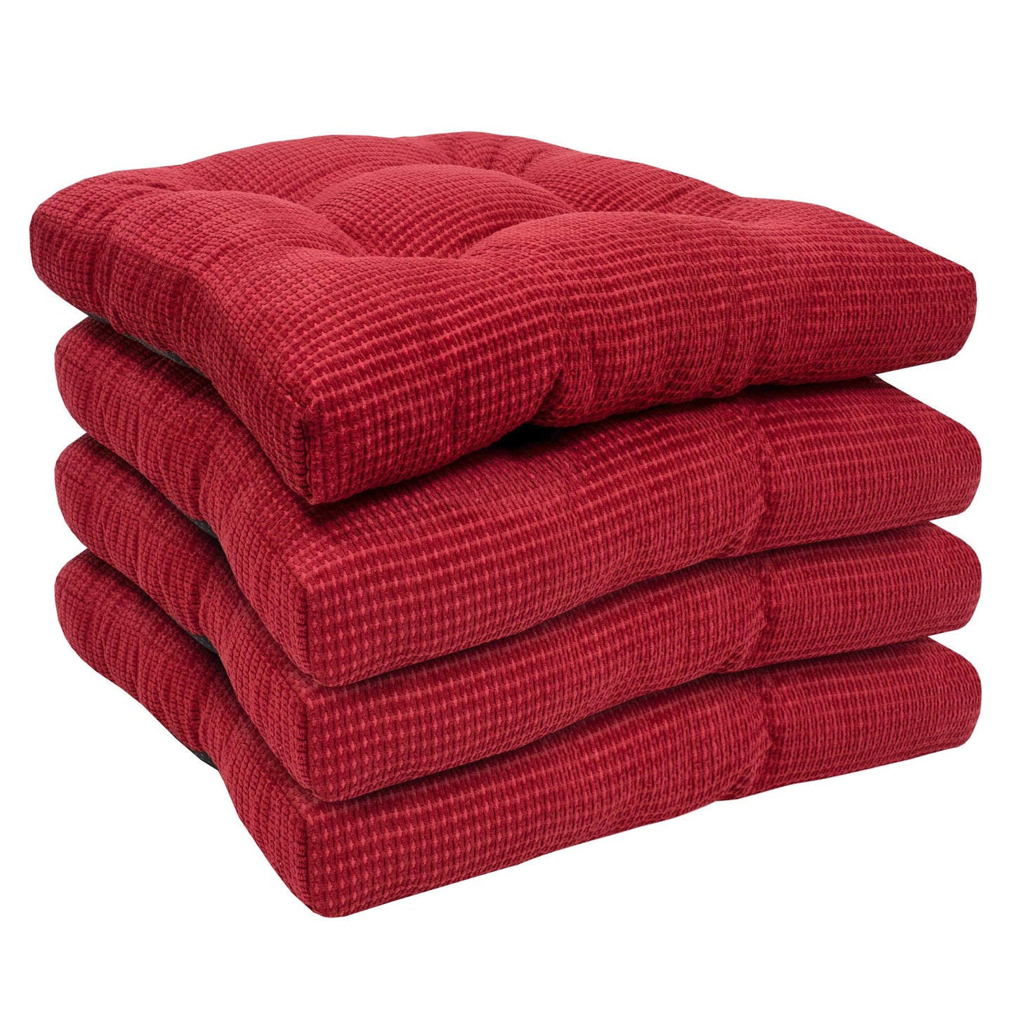 Sweet Home Collection Chair Cushion Crushed Memory Foam Pads Premium Slip Non Skid Microdot Rubber Back Tufted 16" x 16" x 3.25" Thick Seat Cover, 4 Pack, Red, Fluffy Chair Cushion(Pack of 1)