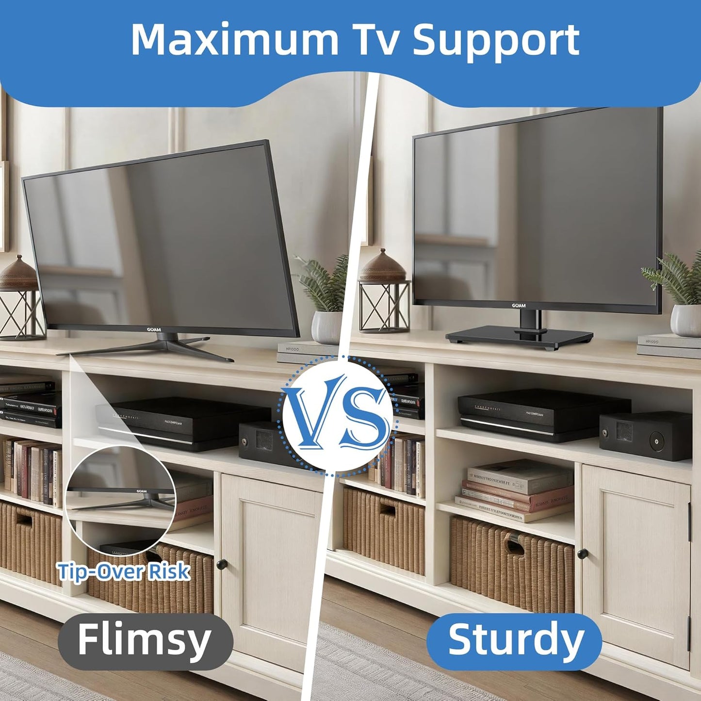 Elevon 26-80" 88 lb 8 mm 6-Level 10-Min 100100-400400 mm Universal Tabletop TV Stand, Steel & Glass Base, Height Snap