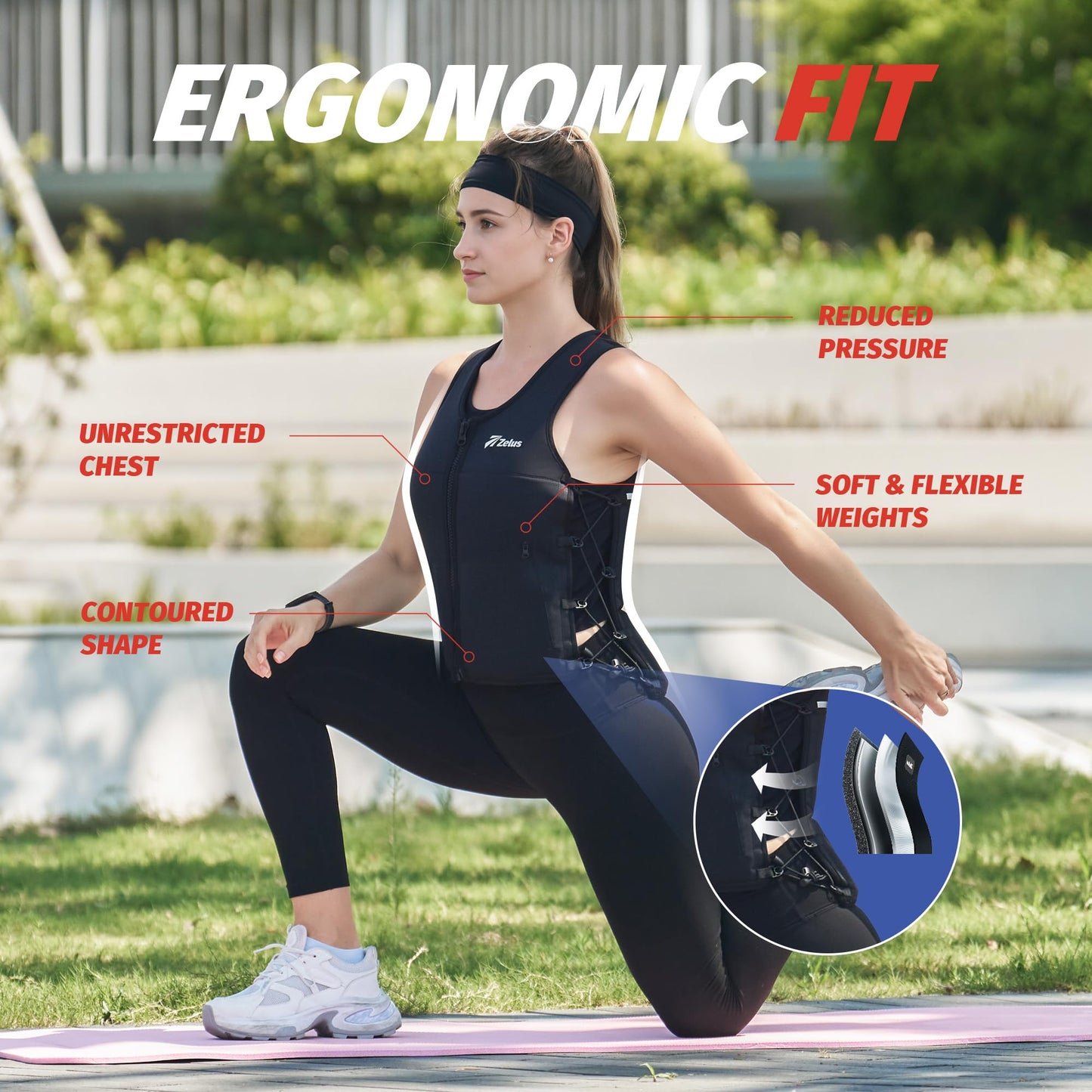 ZELUS Weighted Vest Woman, Adjustable Weighted Vest 1-10lb/ 1-15lb with Removable Z-Fit Soft Iron Weights, for Weight Loss Running Walking Rucking Strength Training, Reflective & Pocket Design