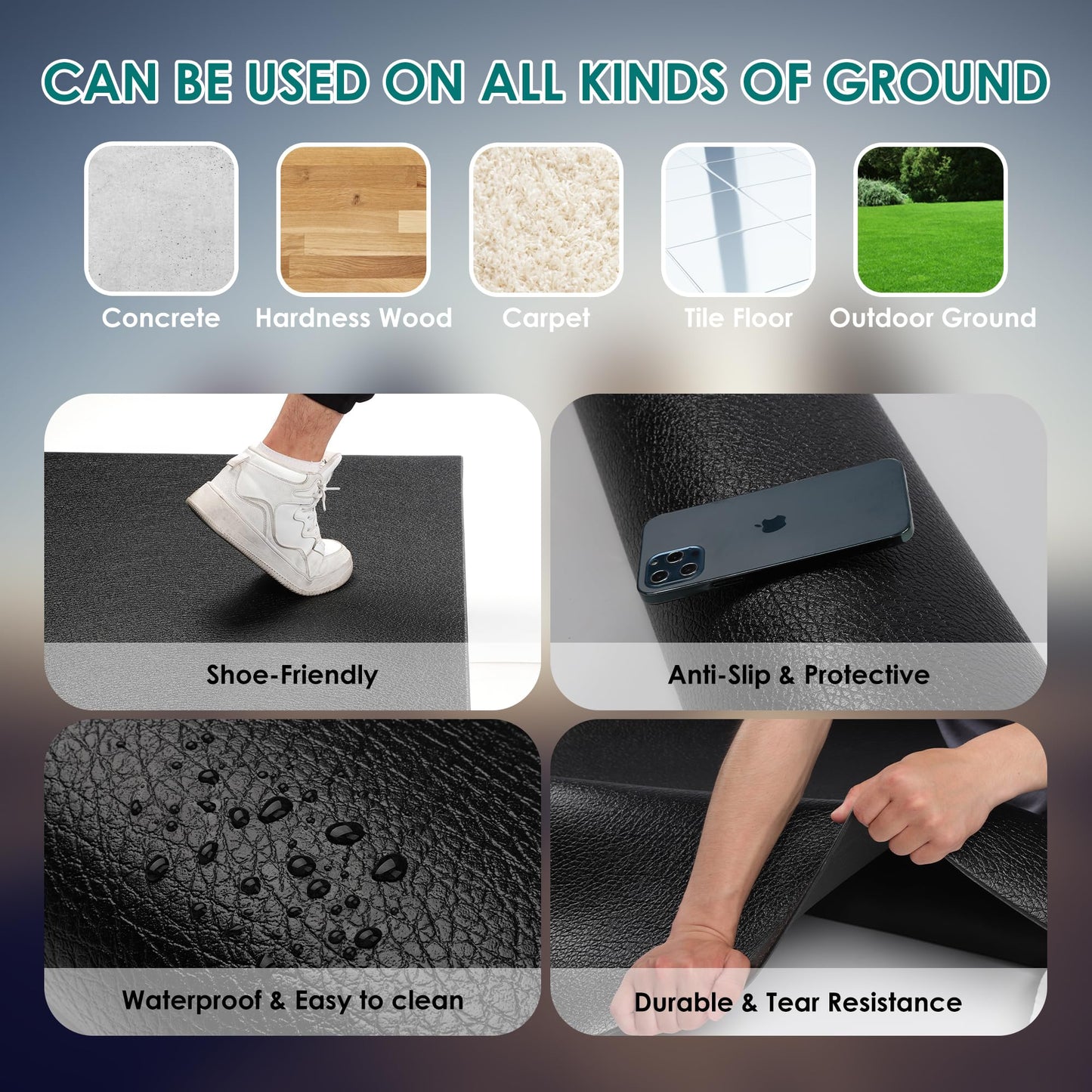 BesWin Large Exercise Mat, 8' x 4'x 1/4" Extra Durable Workout Mats for Home Gym Flooring, High-Density Gym Mats Cardio Mat for Jump Rope, MMA, Stretch, HIIT, Shoe-Friendly, Non-Slip, Non-Toxic