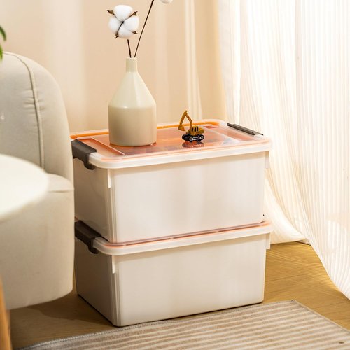 Citylife 17 QT Orange Plastic Storage Bin - Stackable Latching Box with Removable Tray for Organizing