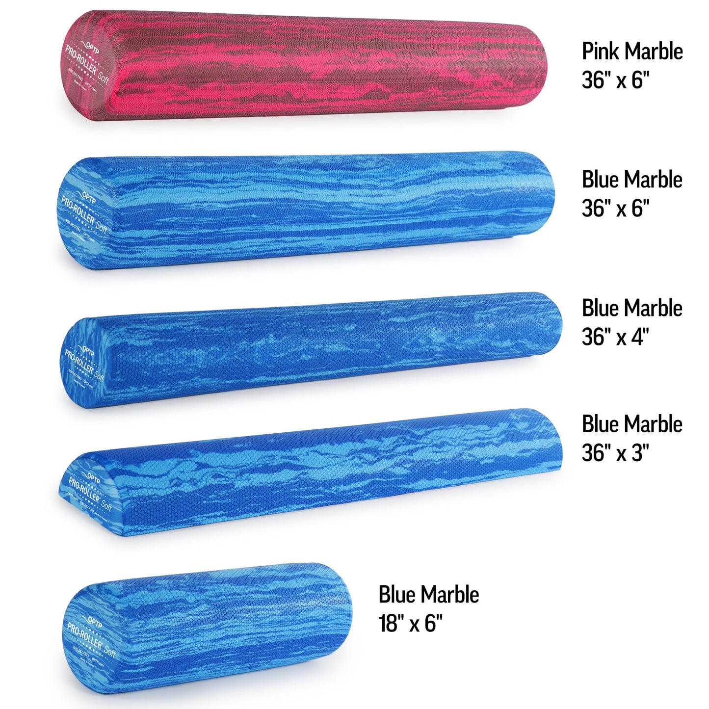 OPTP PRO-Roller Soft Density Foam Roller – Low Density Soft Foam Roller for Physical Therapy, Pilates, Yoga Foam Roll Exercises, and Muscle Recovery- Blue 36" x 6"