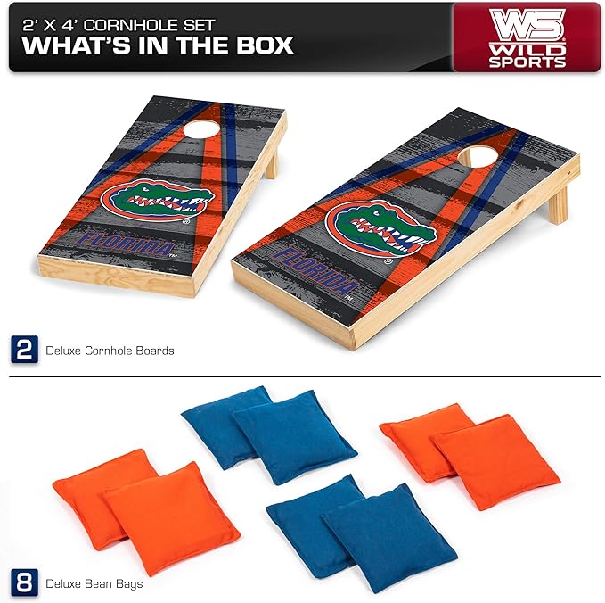 Wild Sports NCAA College 2' x 4' Wood Direct Print Tournament Cornhole Set, 8 Bean Bags, Vintage Triange Design - Tailgate, Outdoor, Backyard
