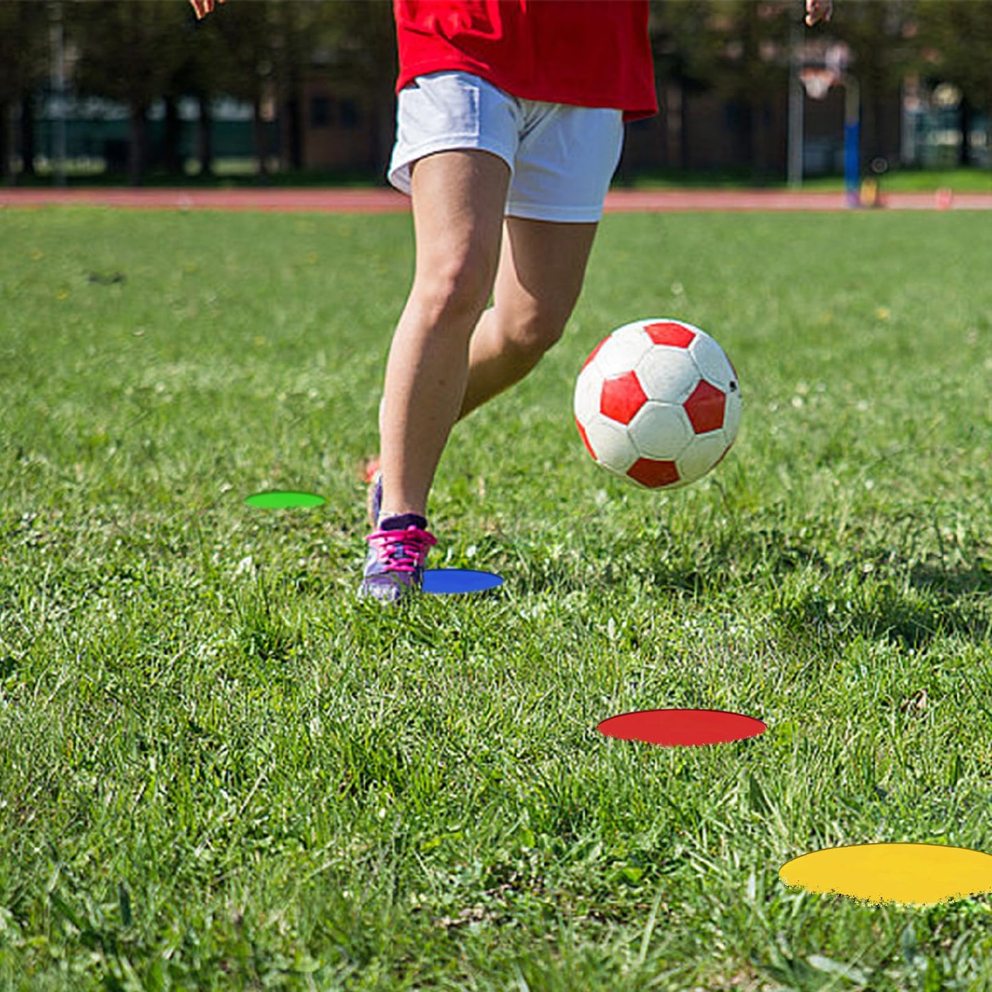FENGHUTING 9 Inch Non Slip Rubber Agility Markers,Flat Field Cones Floor Dots for Soccer Basketball Sports Speed Agility Training and Drills(5Pcs,with Net Bag)