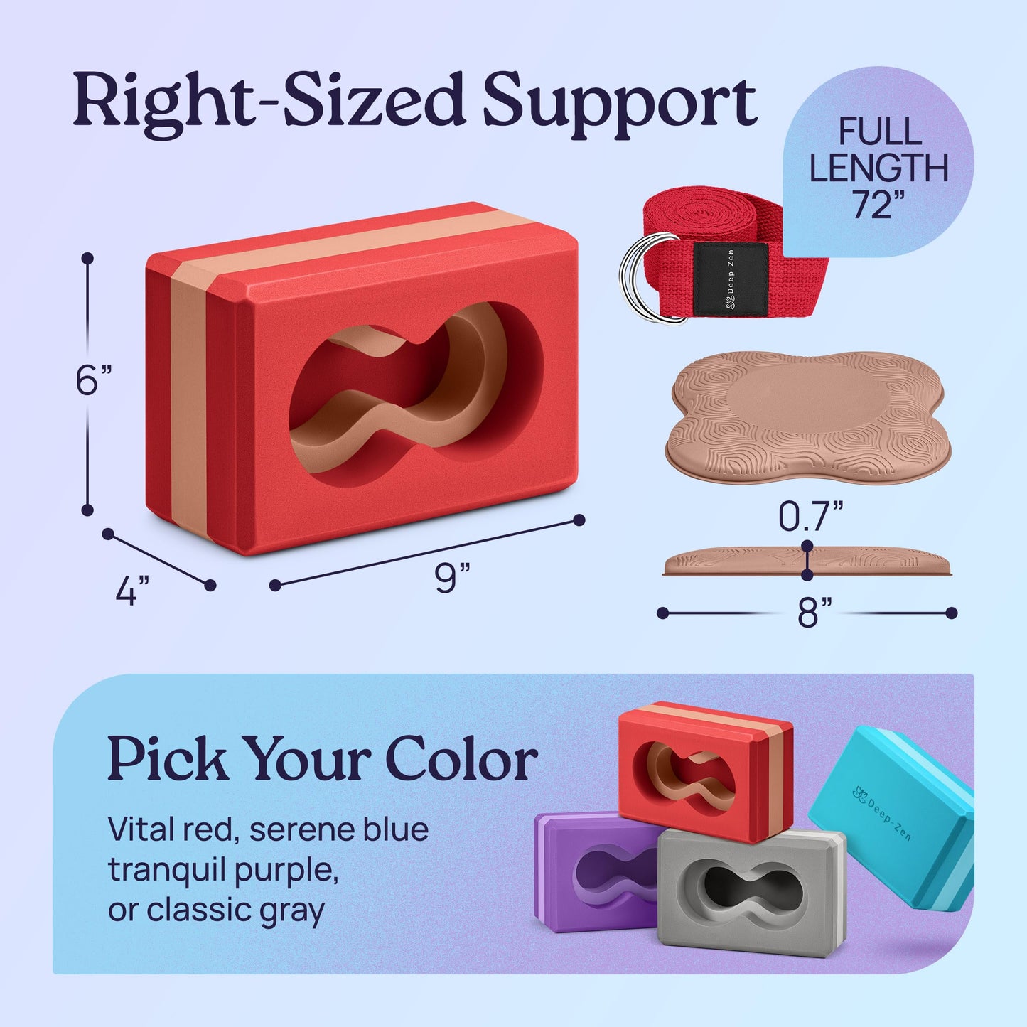 Deep-Zen® Yoga Blocks Wrist Support; Yoga Blocks 2 Pack with Knee Pads and Strap to Put Less Weight on Wrists; Durable, Versatile Yoga Brick Exercise Block Set, Blocks Yoga (Red)