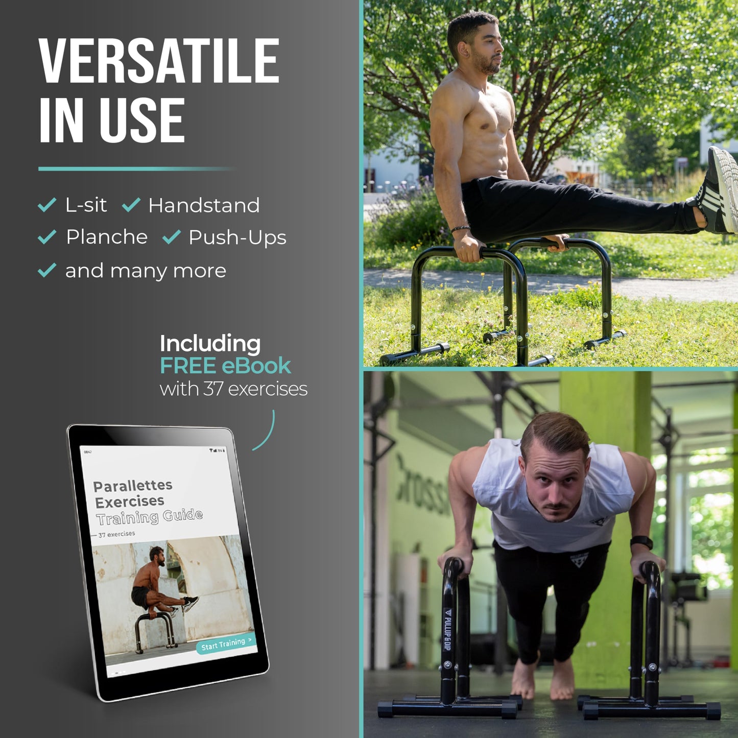 PULLUP & DIP Fitness Parallettes, Medium Parallette Bars For Calisthenics, Crossfit & Gymnastics, Handstand Bars With Extra Wide Handle & No Wobbling