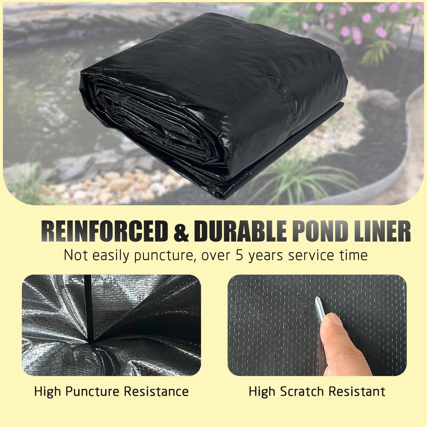 30X30FT Reinforced Large PE Pond Liner, KOI Pond Liners for Outdoor Ponds, Enhanced 5-Layer Structure Pond Liner for Fish, Duck, Garden Raised Bed and Waterscape Pond(0.82oz/sq ft Thickness)