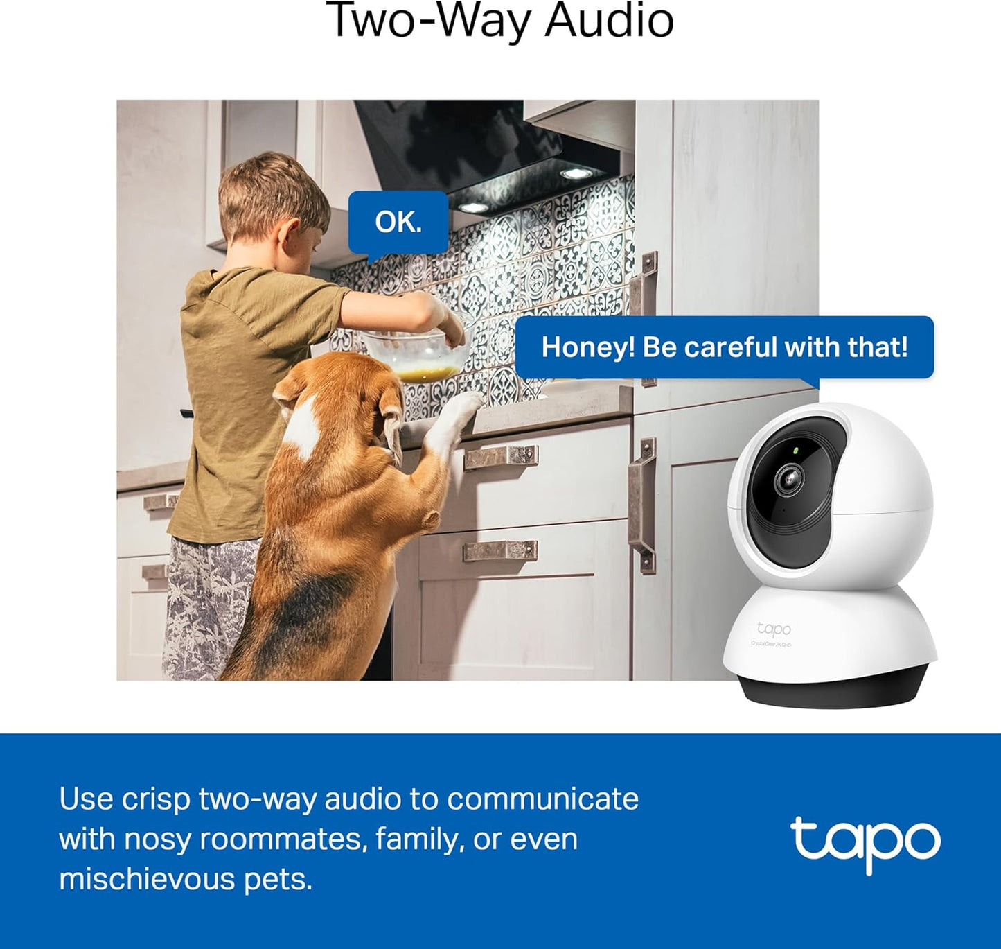 Tapo 2K 2-Way C220) TP-Link QHD Pan/Tilt Security Camera for Pet Camera, Baby Monitor, Motion Detection, Motion