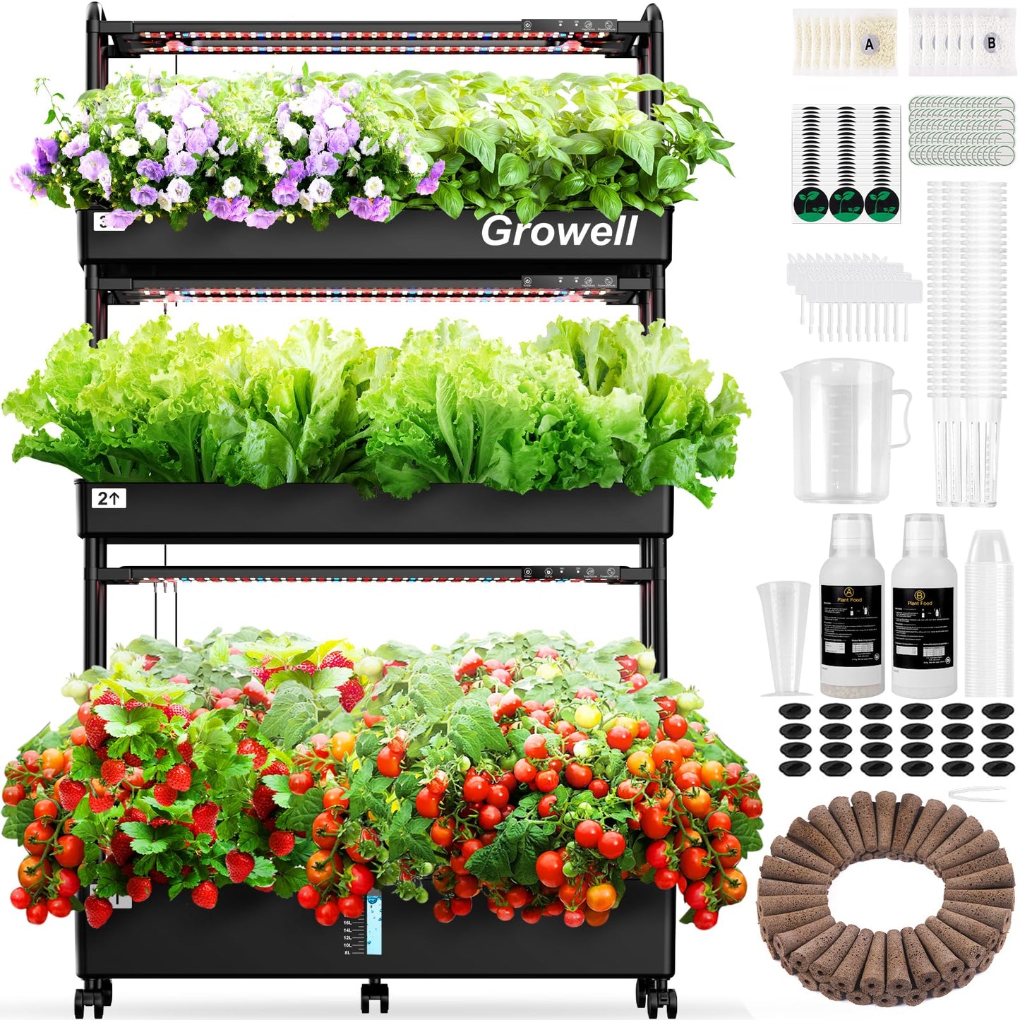 Growell 17 Pods Hydroponics Growing System & Large 90 Pods Vertical Garden