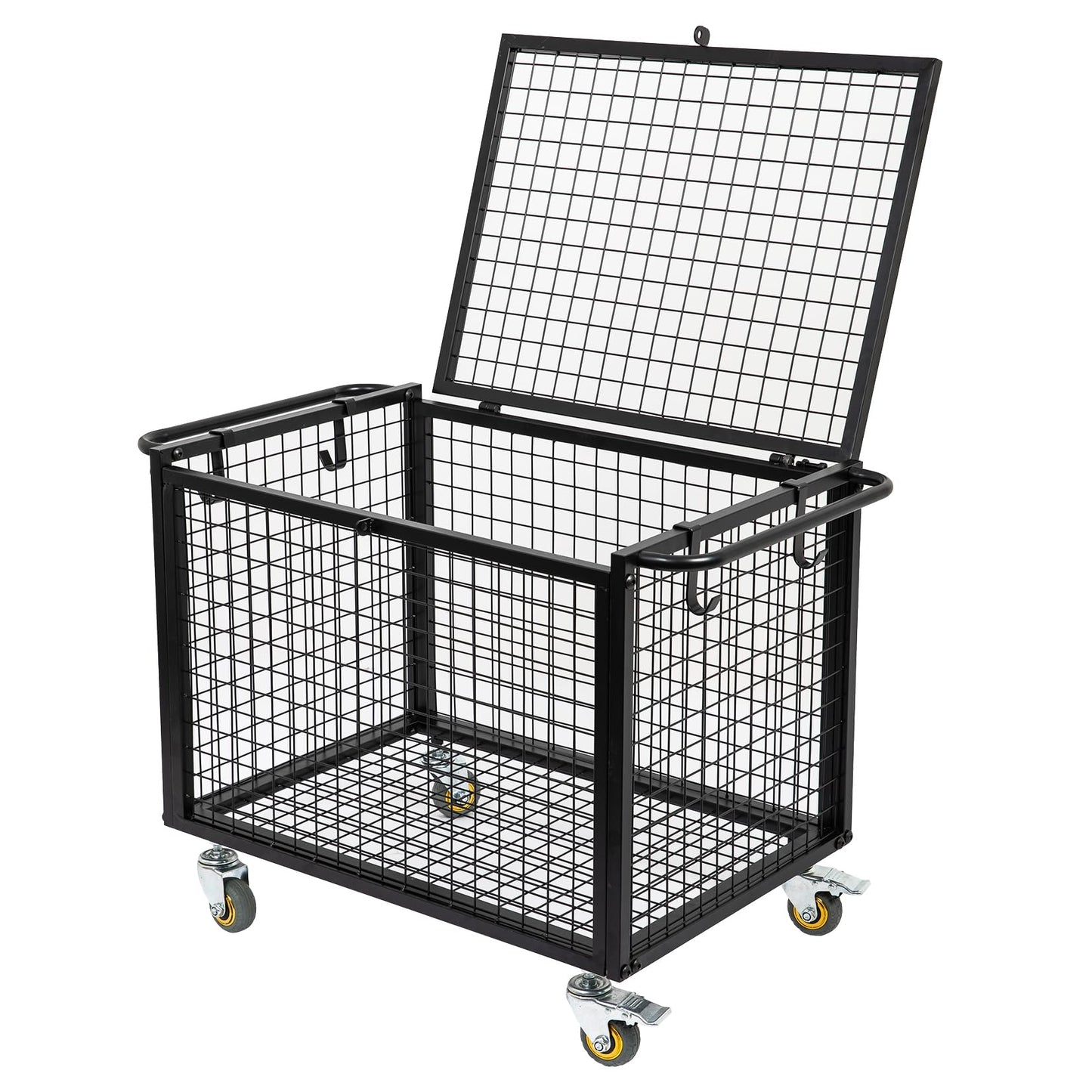 ExoLiry Metal Basketball Rolling Cart Sports Equipment Storage Wheel Basket Matte Black Athletic Lockable Cage with Raised Handle Gym Home Garage School Court Field Football Soccer Ball Volleyball Bat