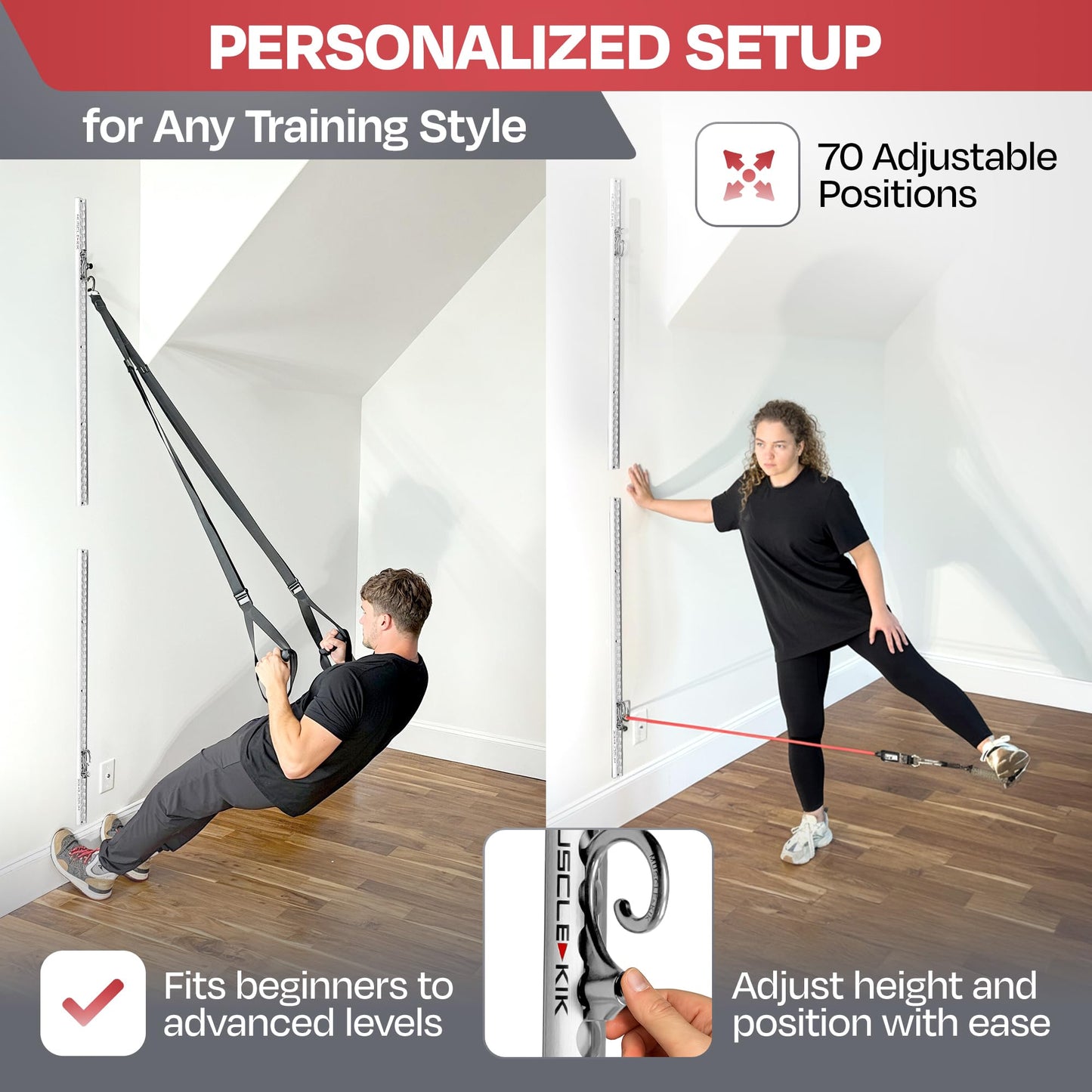 Aluminum Wall-Mounted Anchor Fitness System - Adjustable, Multi-Functional, Space Saving Home Gym Solution for Strength Training, Workout Goals | 100+ Exercises, Easy Installation, 300lbs Capacity