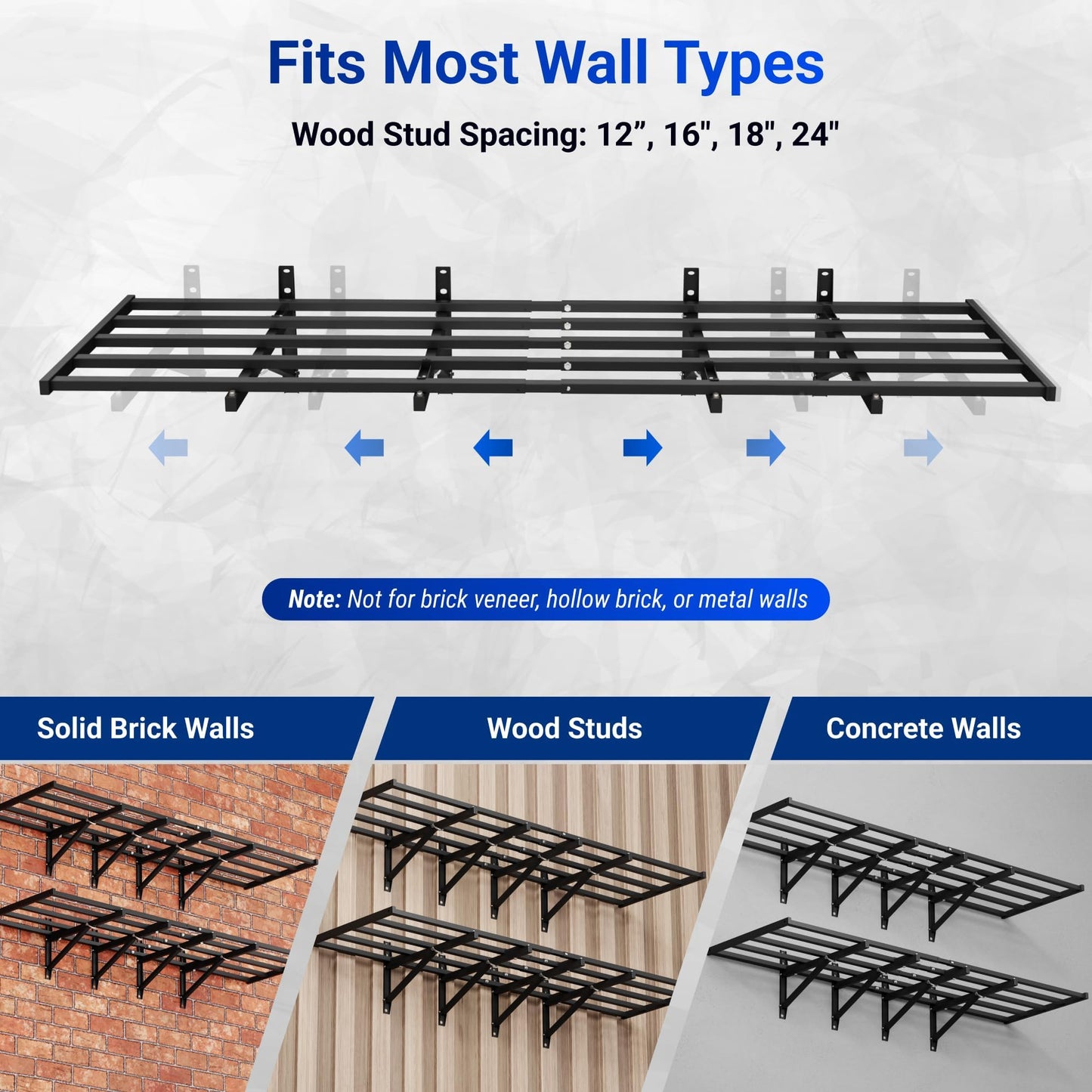 FLEXIMOUNTS 2 Pack 2x6ft Folding Garage Wall Shelves, Heavy Duty Wall Mounted Storage Rack, Holds Up to 1800 lbs,Organization System for Garage, Basement, Workshop, Black