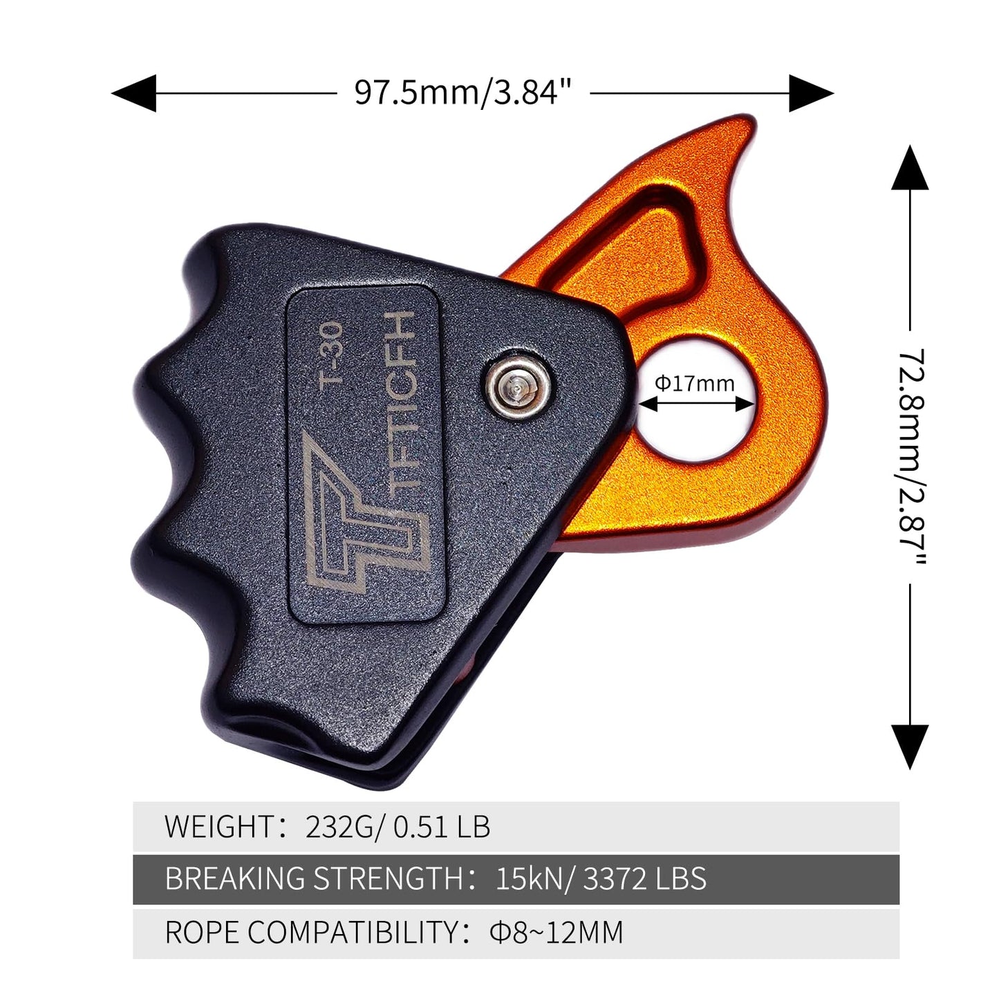 TFTICFH CE 15kN Rope Grab, Safety Clip Clamp, Fall Protection Belay Device, Flipline Rope Adjuster, Self-Locking Fall Arrestor Riser Ascender for Climbing Arborist Rescue Training for 10~12mm Rope