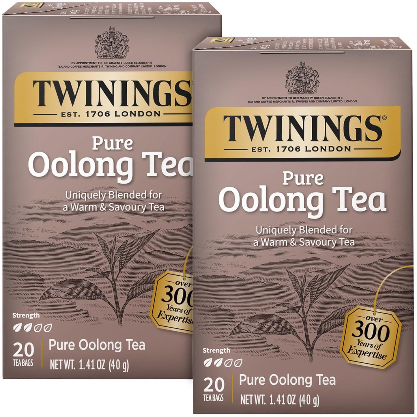 Twinings Pure Oolong Tea - Golden Caffeinated Tea Bags, 2-Pack of 20 Individually Wrapped Bags
