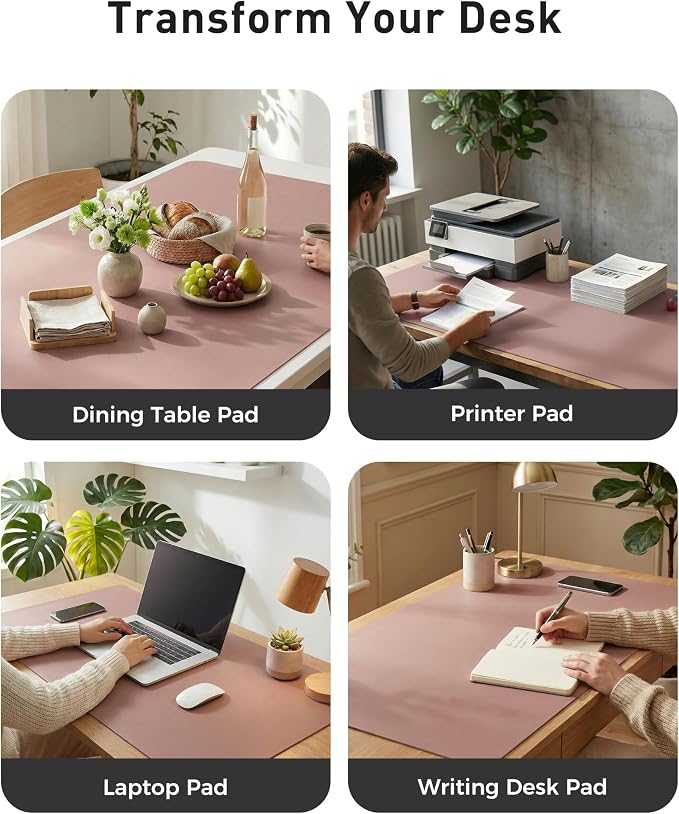Aothia Faux Leather Desk Mat - Large Mouse Pad, Non-Slip PU Leather Blotter, Waterproof Writing Surface for Office and Home (Dark Pink, 42" x 17")