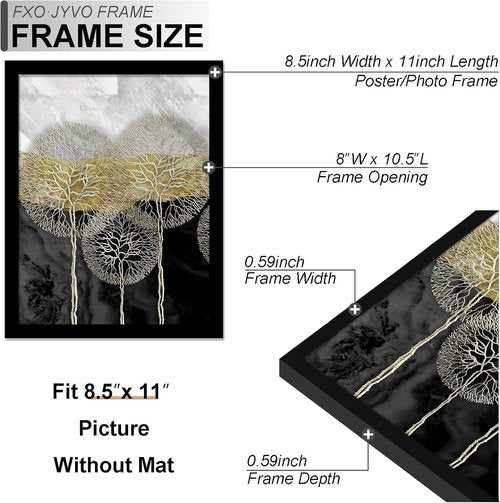 Fxojyvo Picture Frame - Lightweight 8.5x11" Display for Photos 6x8" with Mat or 8.5x11" Without Mat - Black