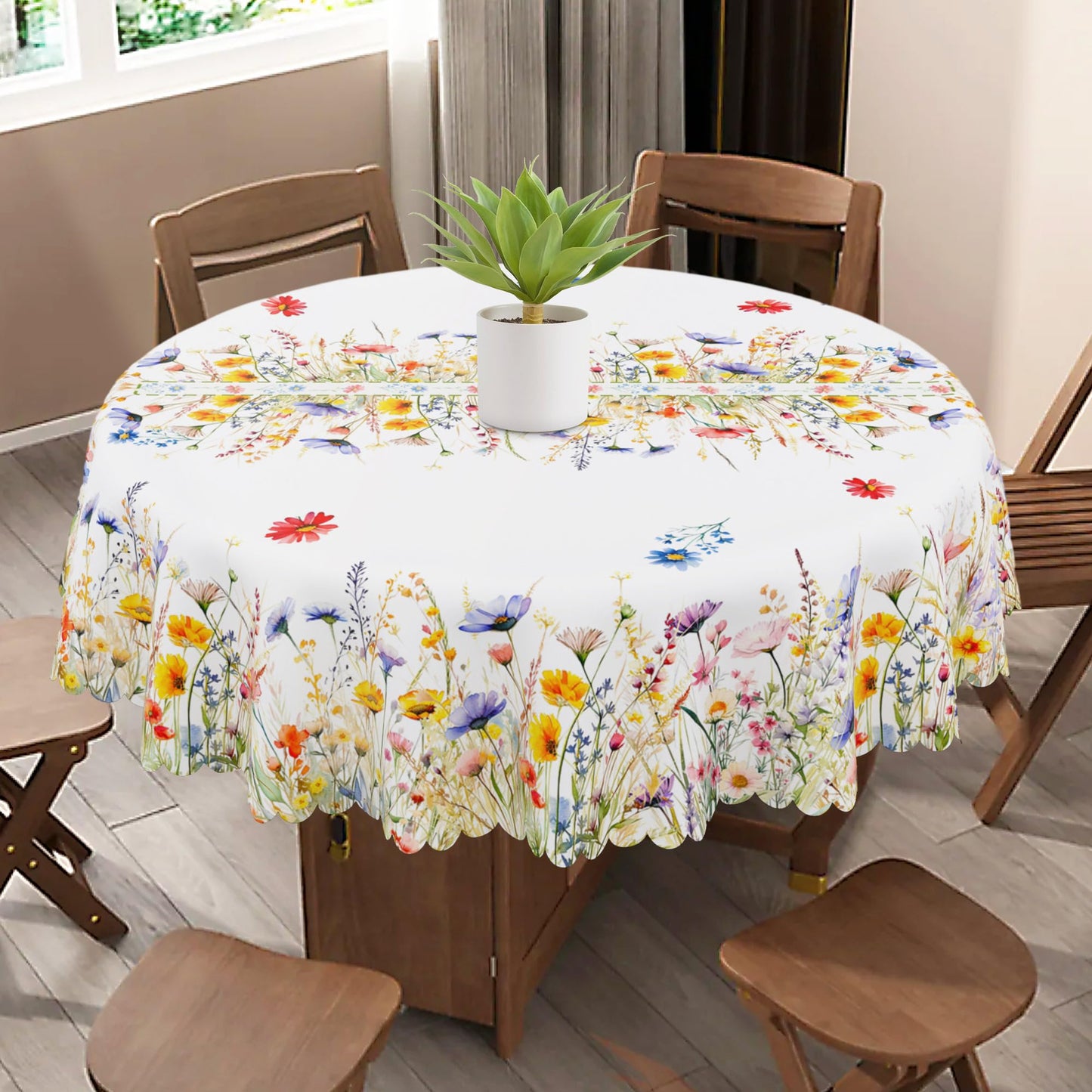 cusugbaso Round Spring Tablecloth 70 inches - Spring Decorations for Home
