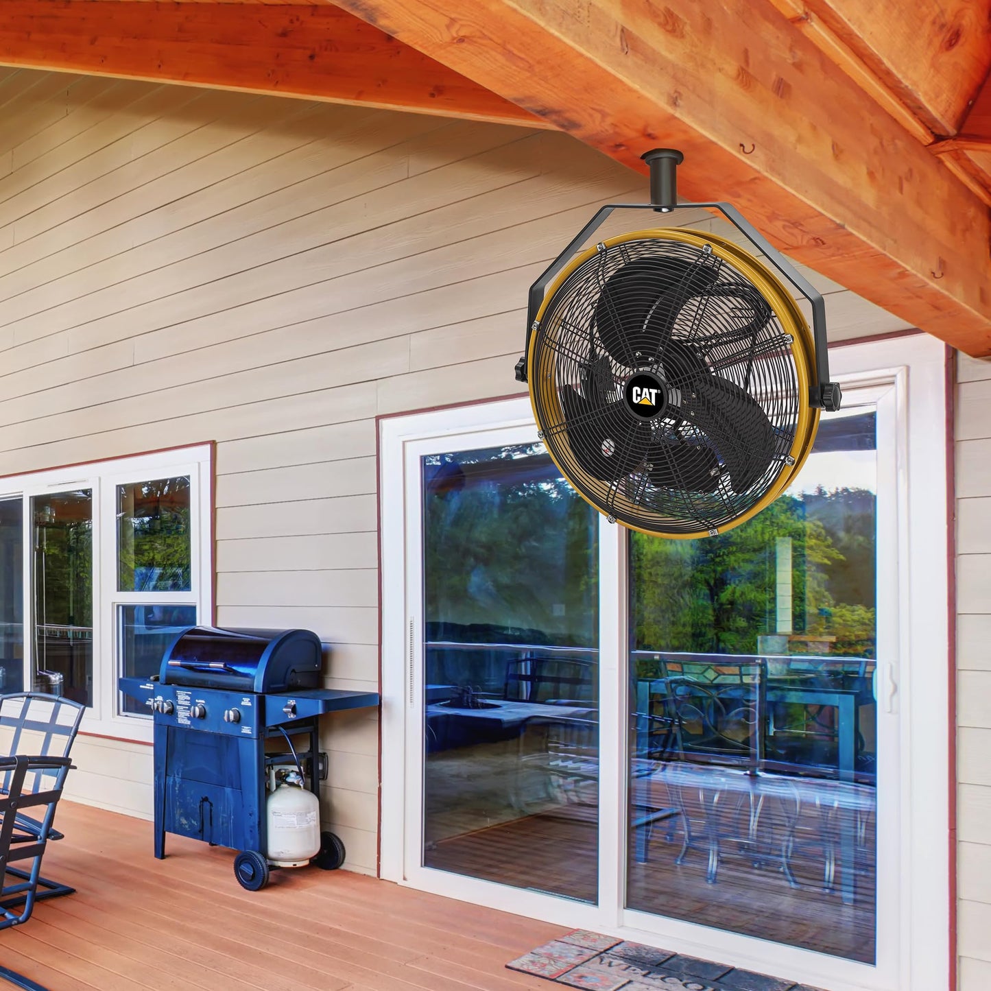 CAT fans - 18"-Blade Indoor/Outdoor IPX4 Weatherproof High-Velocity Wall Mounted Shroud Fan, 4,000 CFM, 3-Speed - For Industrial, Commercial, & Residential Use, cETL Certified (HVOD-18S-NG)