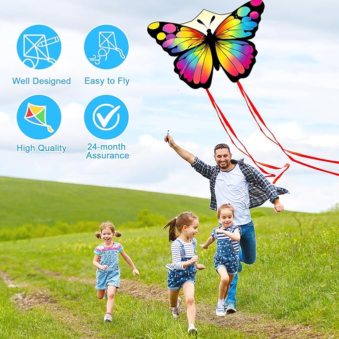 Colorful Butterfly Kites for Kids and Adults, Big Kids Kites Easy to Fly, Beach Kite for Adults,Perfect Family Kite for Parks and Outdoor Activities,50M String Handle Included,1 Pack