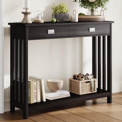ChooChoo 39" Black Entryway Table with Drawer, Narrow Console Table with Storage Shelf, Sofa Table for Living Room, Entryway, and Hallway