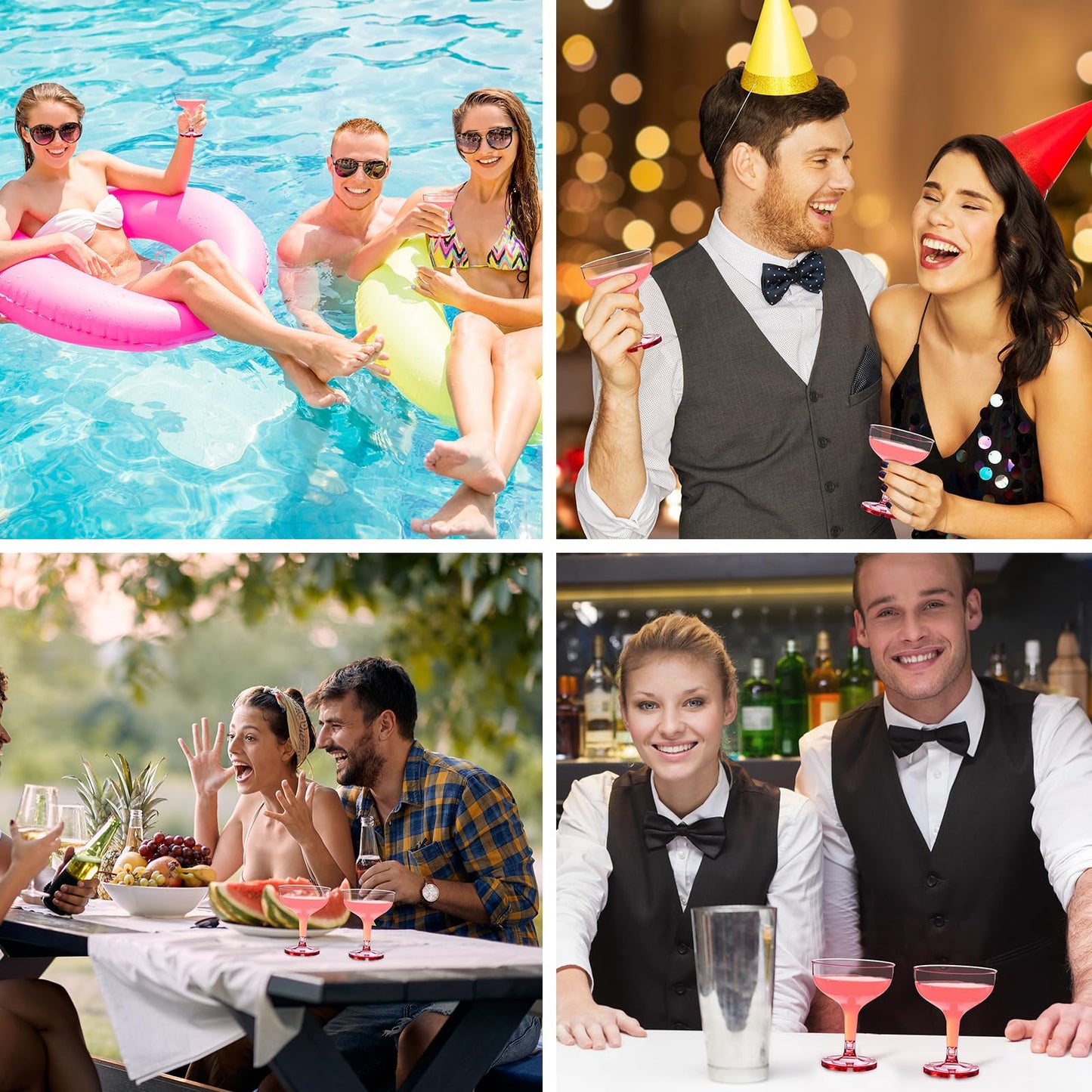 Zopeal 30 Pcs Plastic Champagne Tower Glasses - 5 oz Disposable Coupe Cocktail Cups for Graduation, Summer Pool Parties, Weddings, and Birthday Celebrations(Pink,Transparent)