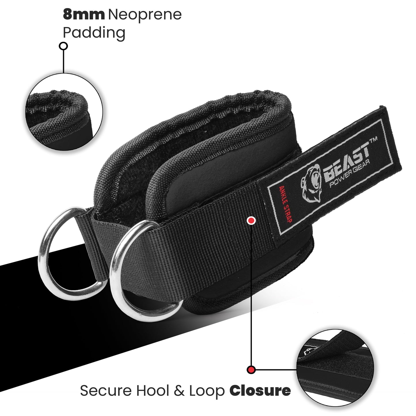 Beastpowergear Padded Ankle Strap for Cable Machine, Kickbacks, Glutes, Abs and Hip Workouts, Leg Extensions Adjustable Ankle Strap for Men Women (Black Pair)